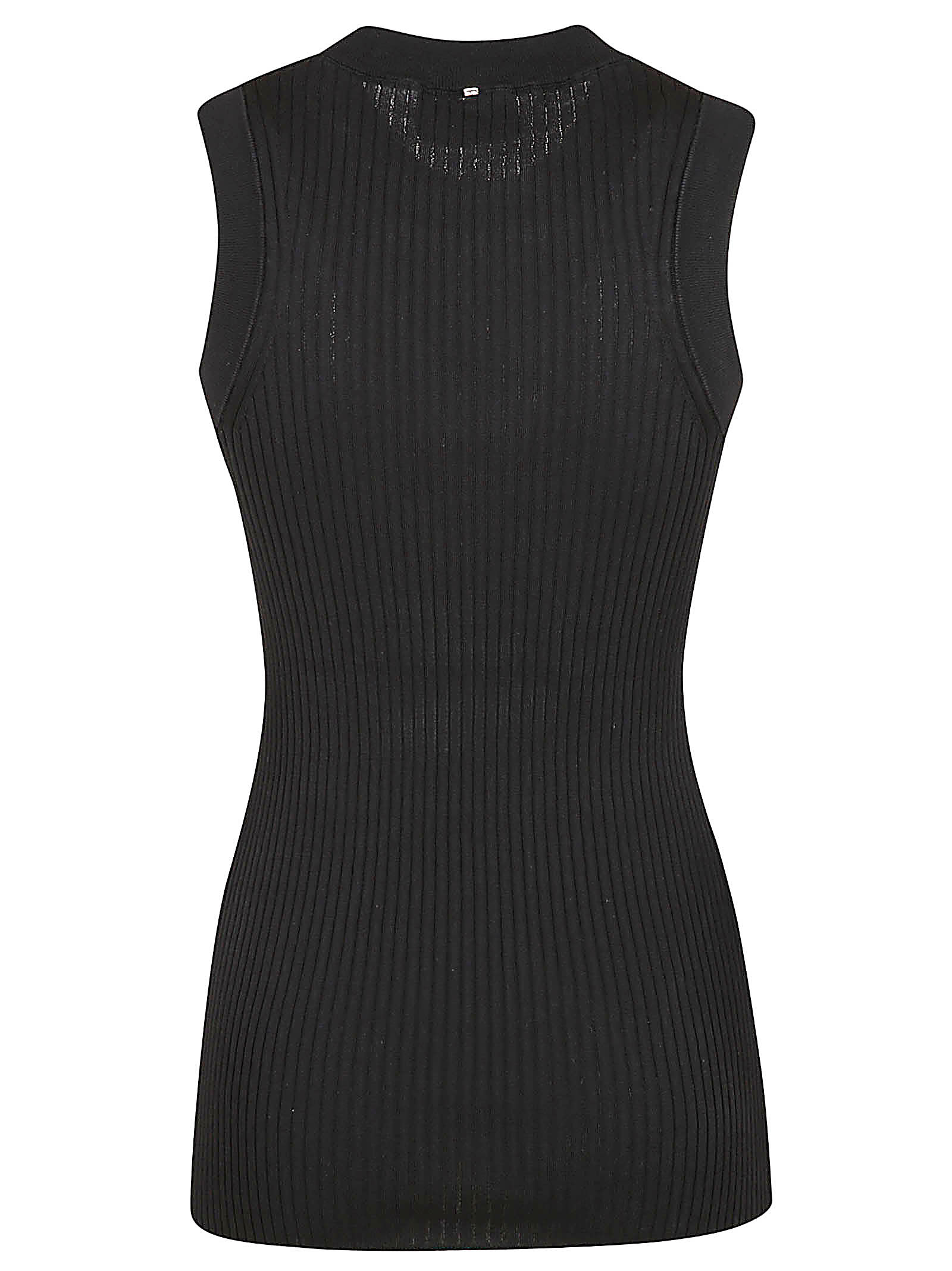 Sportmax Canotta Nera In Cotone A Costine In Bianco
