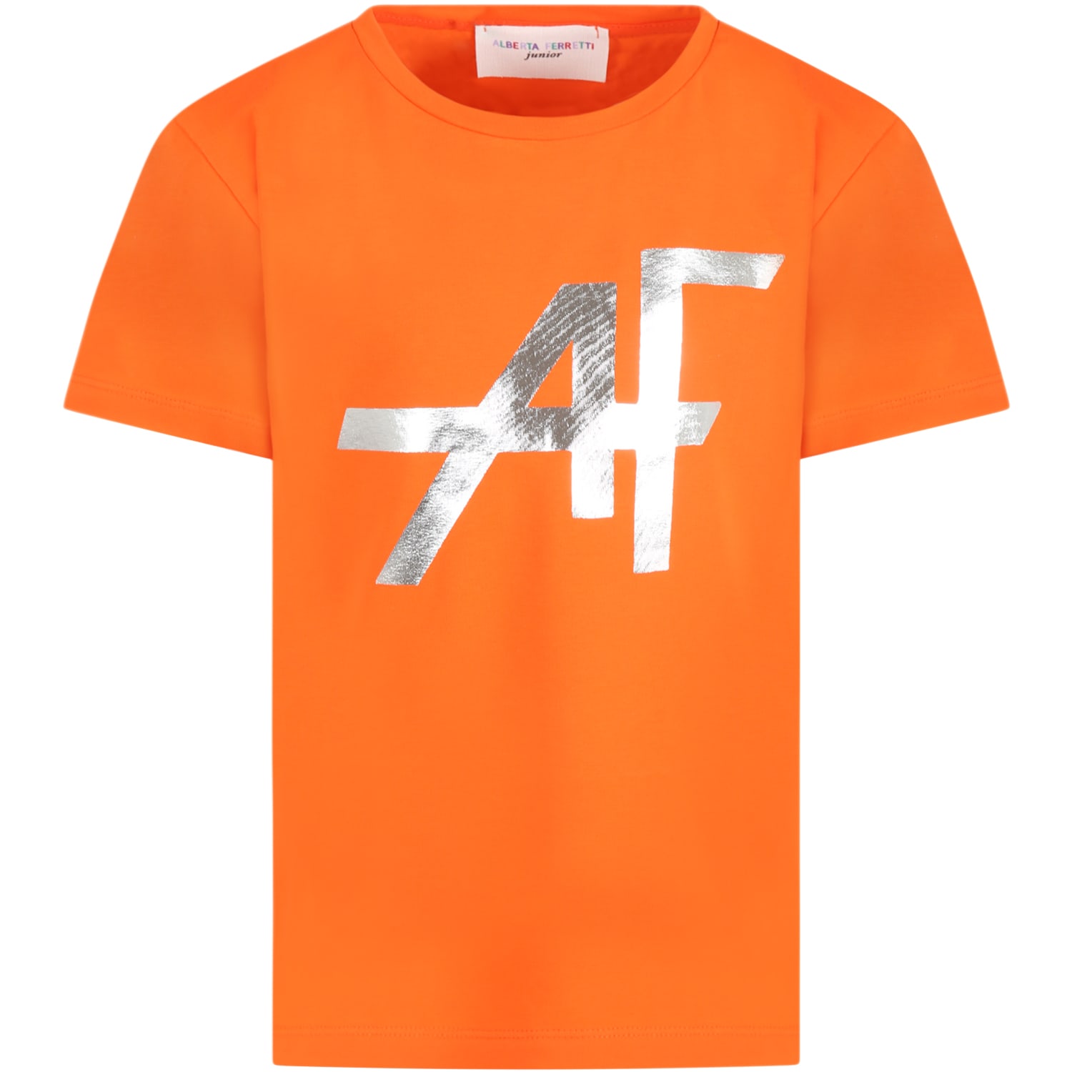 Alberta Ferretti Kids' Orange T-shirt For Girl With Silver Logo
