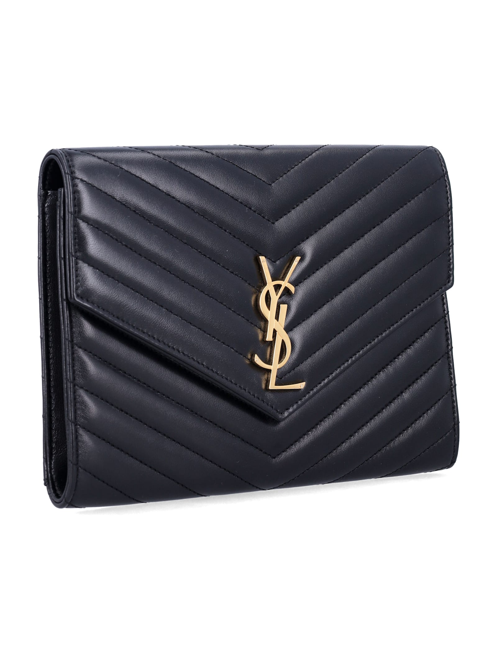 Saint Laurent Cassandre Matelassé Flap Pouch In Quilted Lambskin In Black