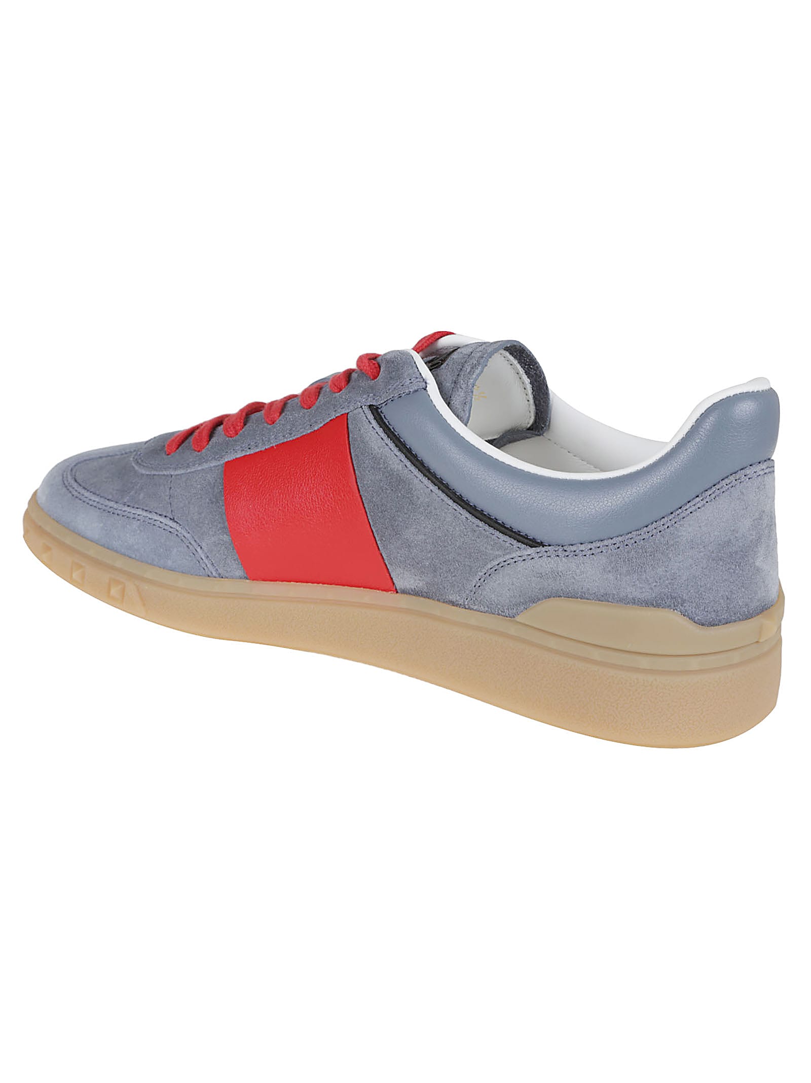 Valentino Garavani Men Upvillage Low Top Sneaker In Split Leather And Calfskin Nappa Leather In Rjd Grey Coral Red Nero Grey Nero Ambra