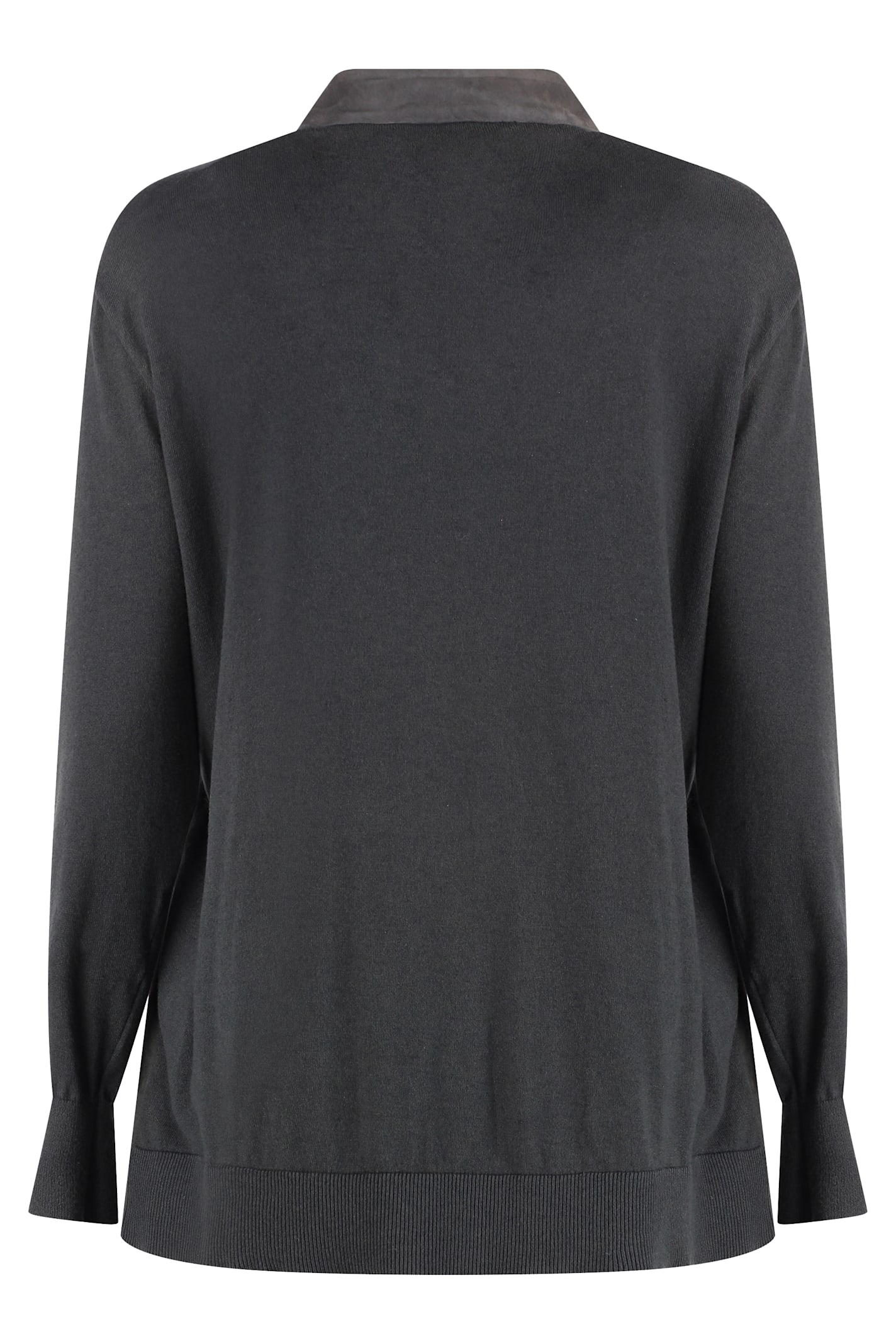 Moorer Cardigan With Suede Frontal Panel In Grey