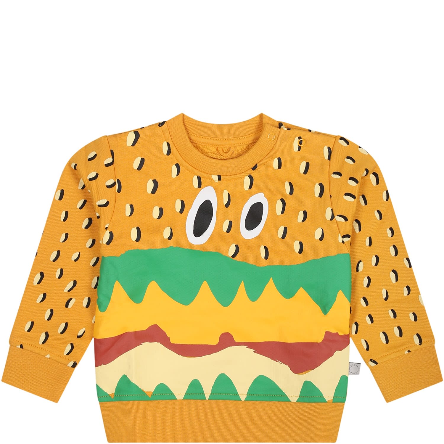 Stella Mccartney Yellow Sweatshirt For Baby Boy With Hamburger Print