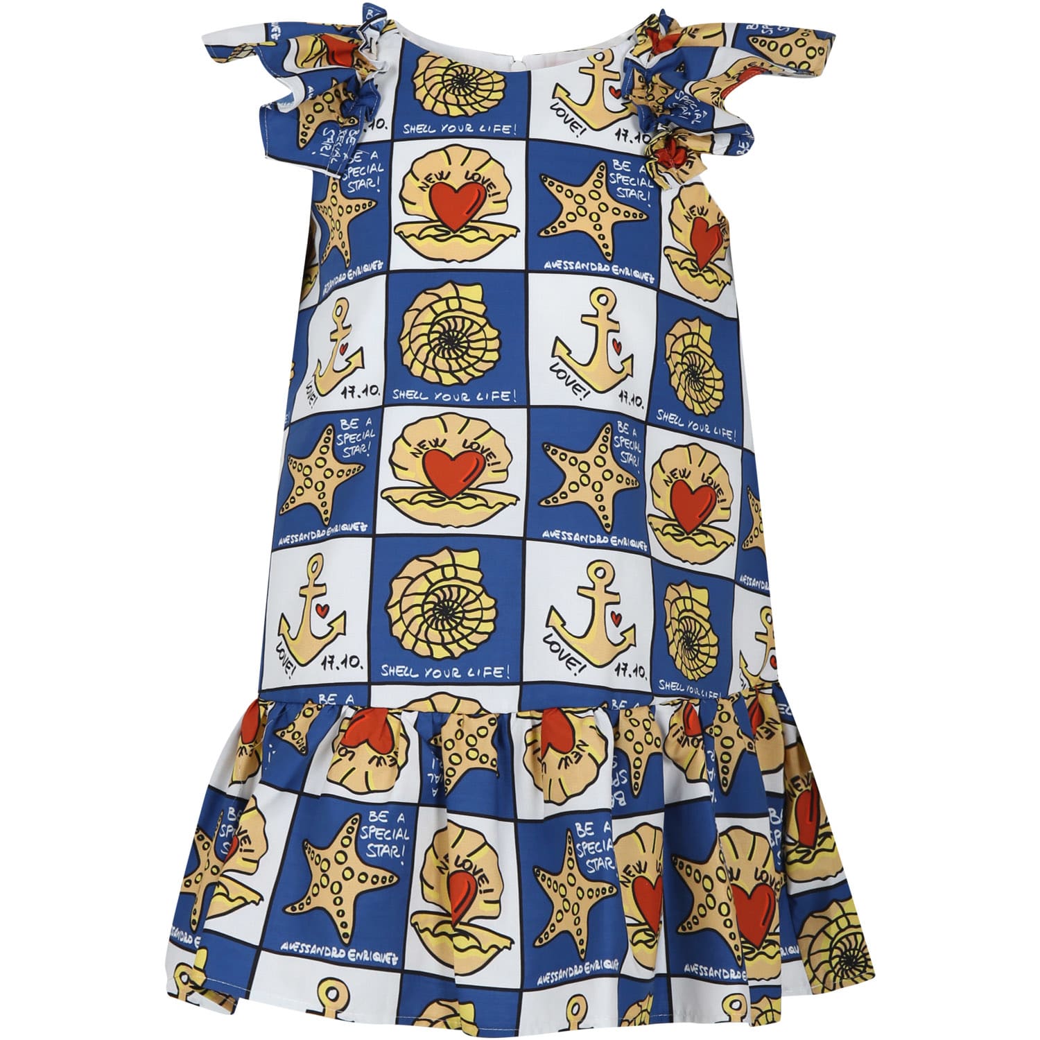 Alessandro Enriquez Kids' Blue Dress For Girl With Pop Print