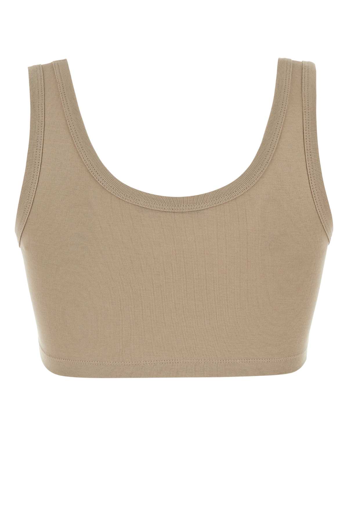 Shop Prada Cappuccino Cotton Crop-top In Kaki