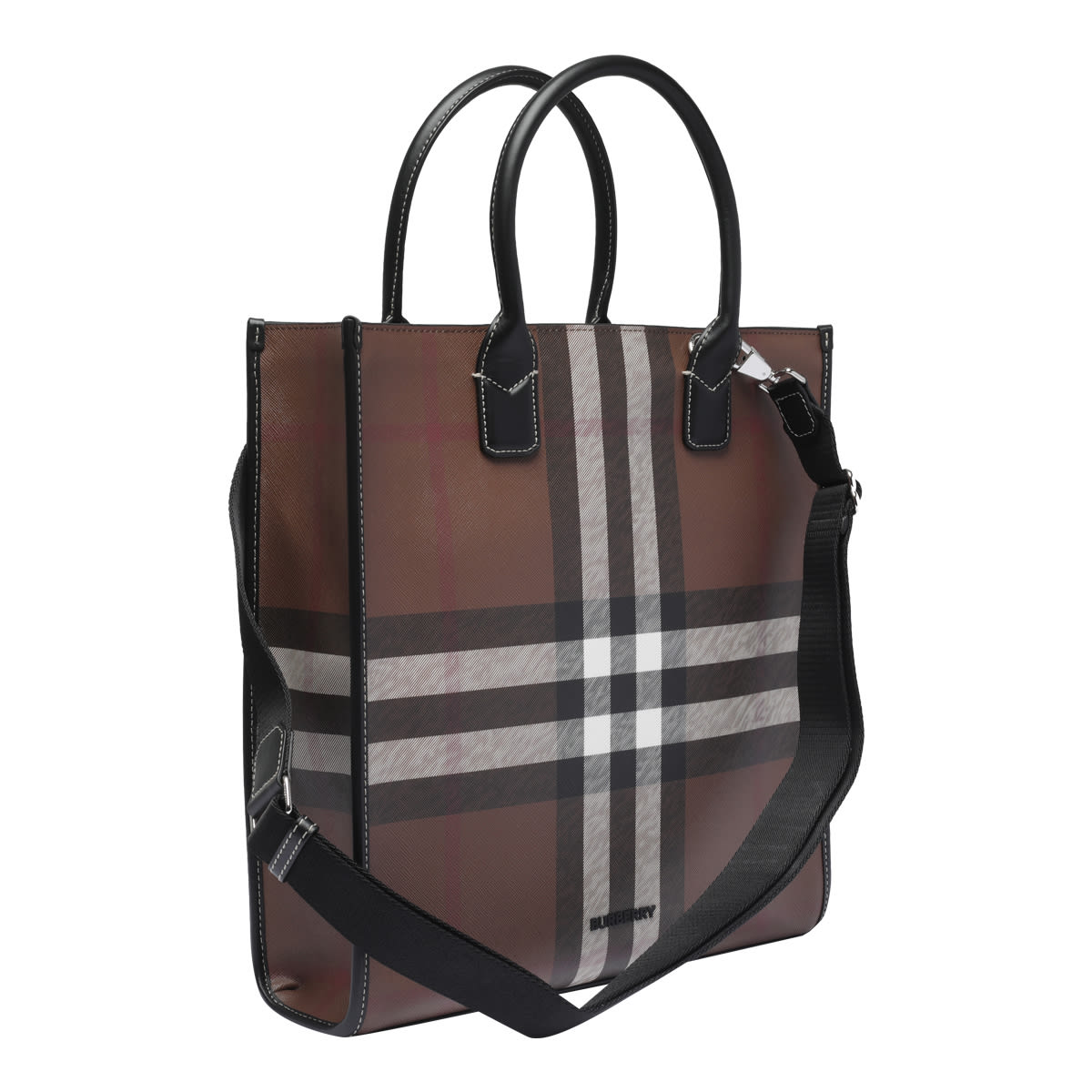 Shop Burberry Exaggerated Check Motif Tote Bag In Brown
