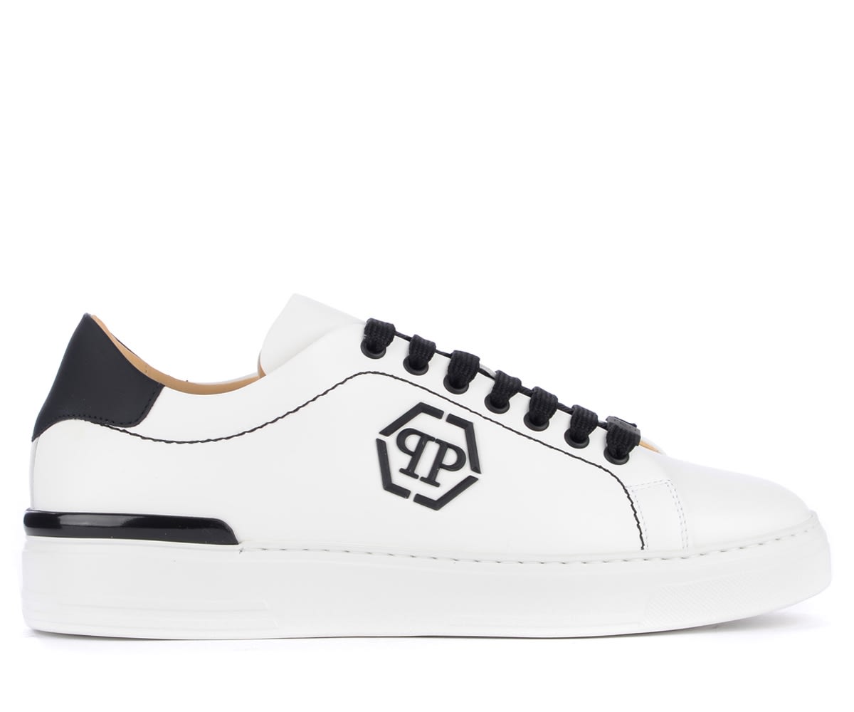 Philipp Plein Hexagon Lo-top Sneaker In Black And White Leather
