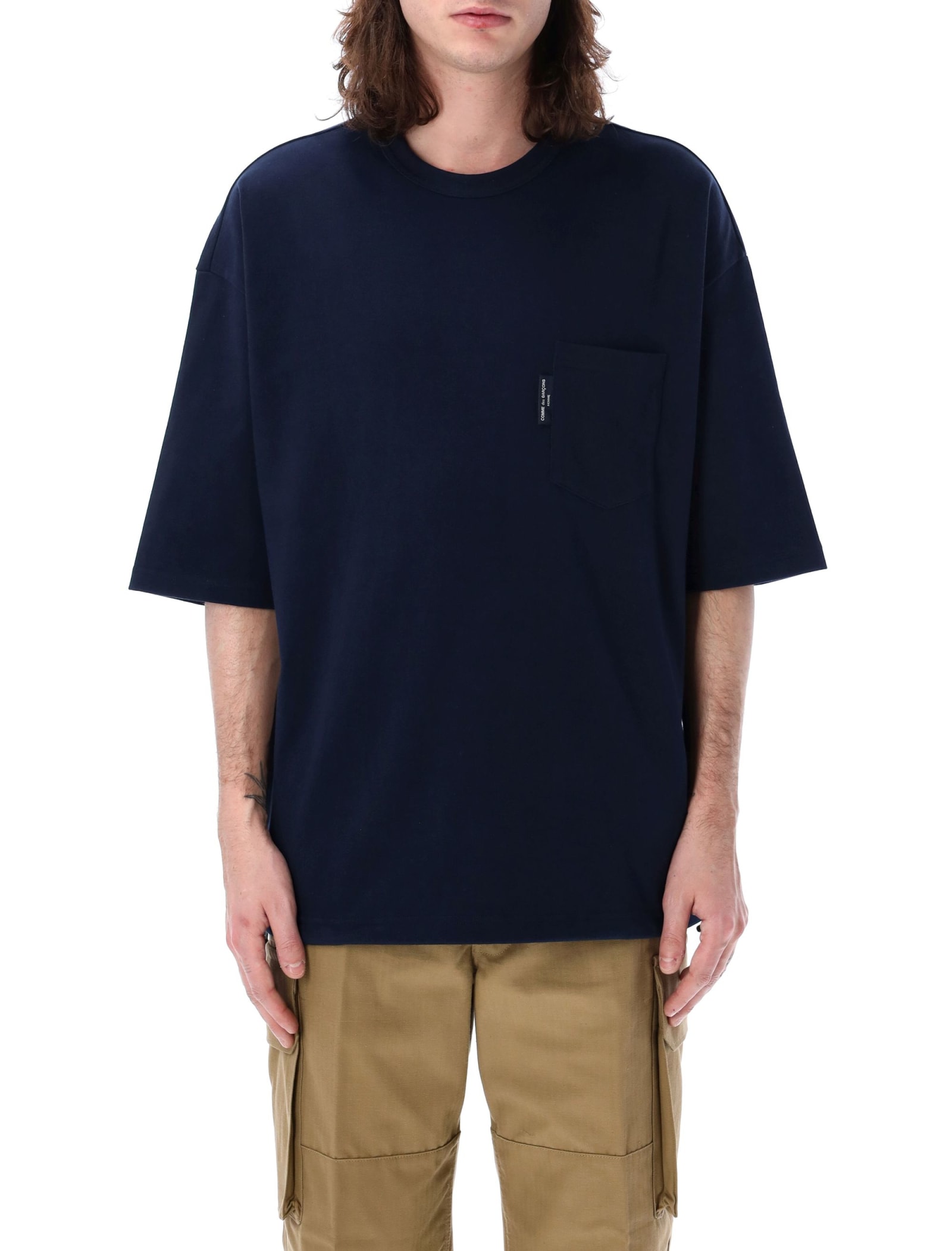 Shop Comme Des Garçons Homme Deux Drawstring Patch Pocket Tee In Navy