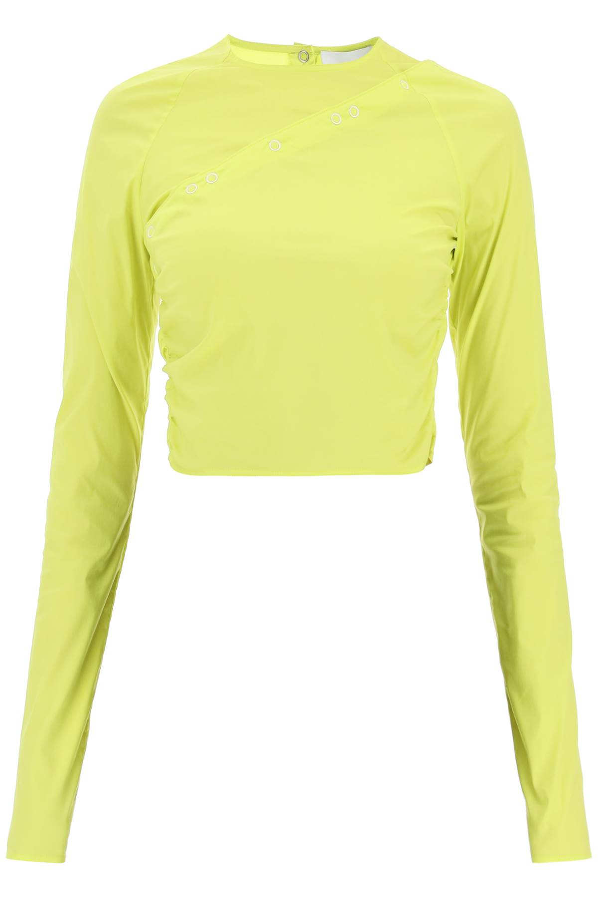 Shop Ganni Convertible Cropped Top In Stretch Poplin In Sulphur Spring (yellow)
