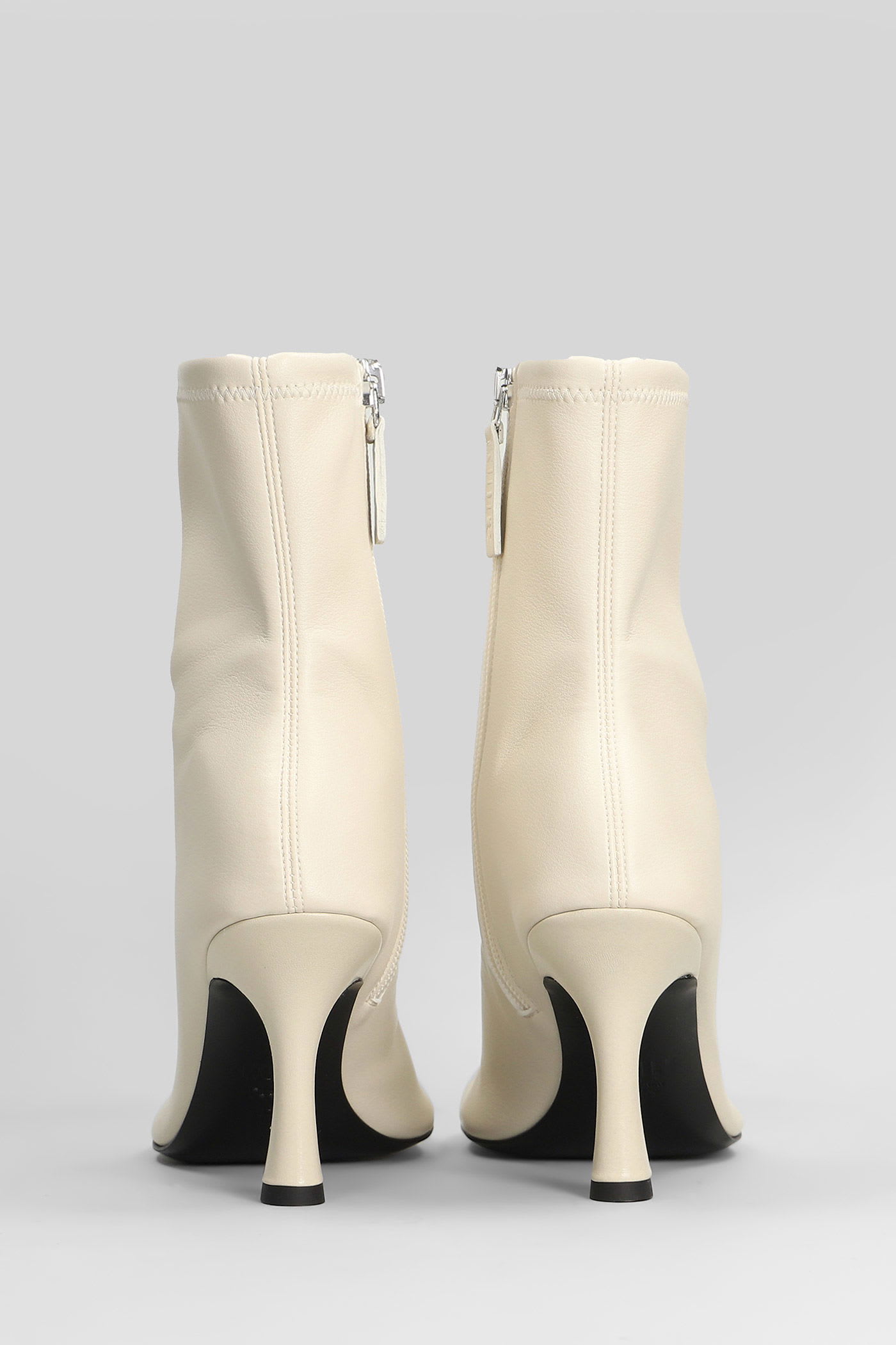 3juin Alessia 080 High Heels Ankle Boots In Beige Leather In White