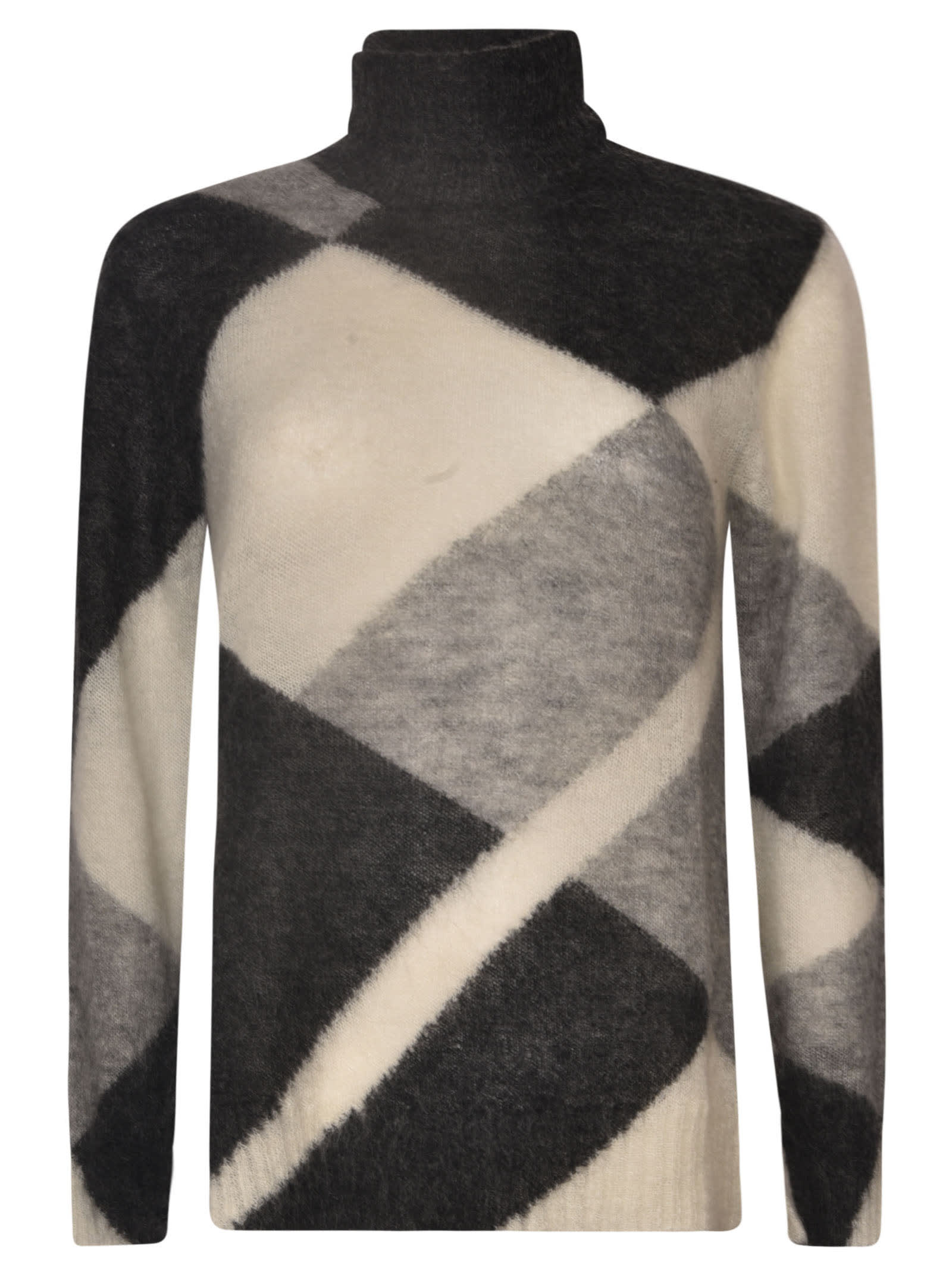 Parosh Round Neck Fur Applique Colourblock Sweater