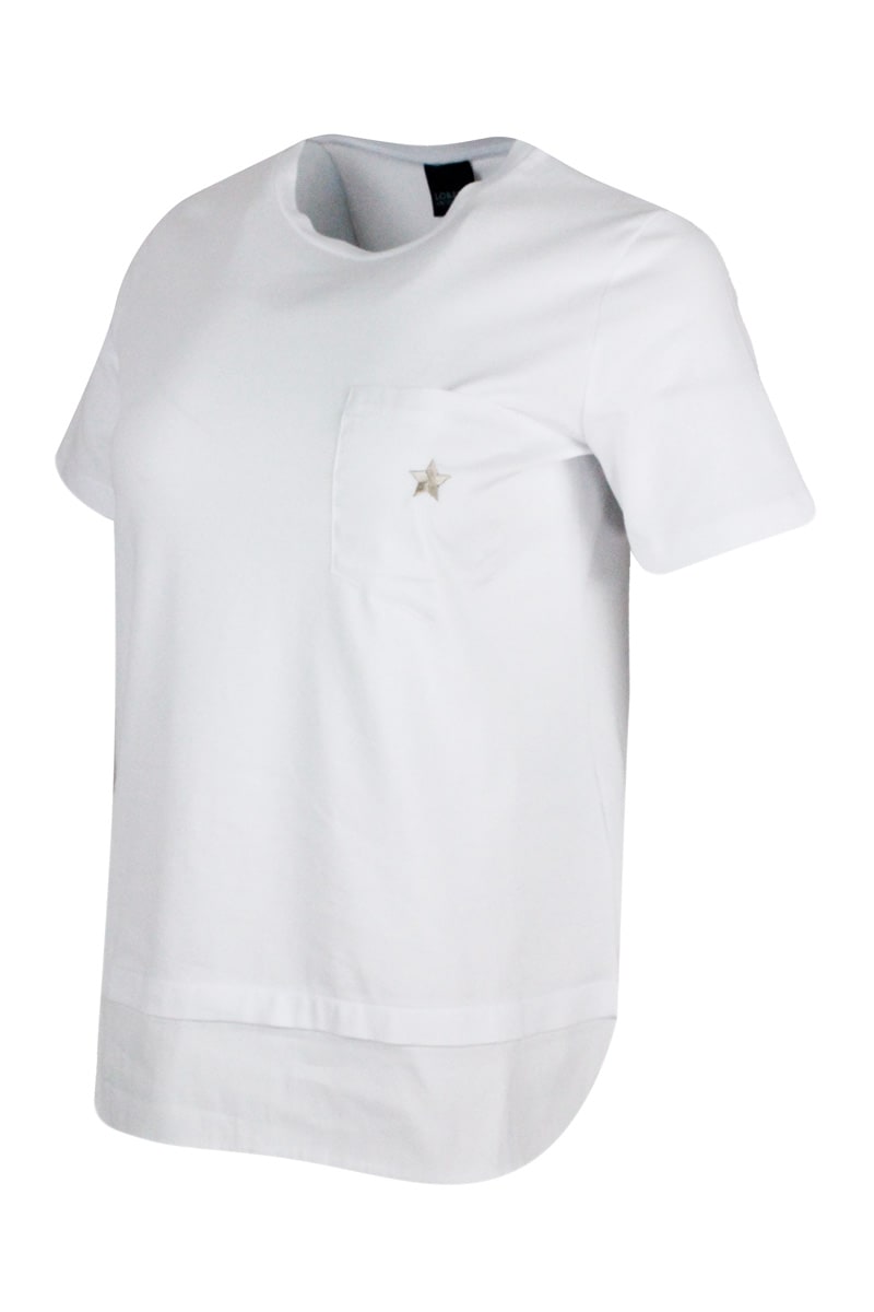 Shop Lorena Antoniazzi Short-sleeved Round-neck Cotton Jersey T-shirt With Chest Pocket And Embroidered Star In White