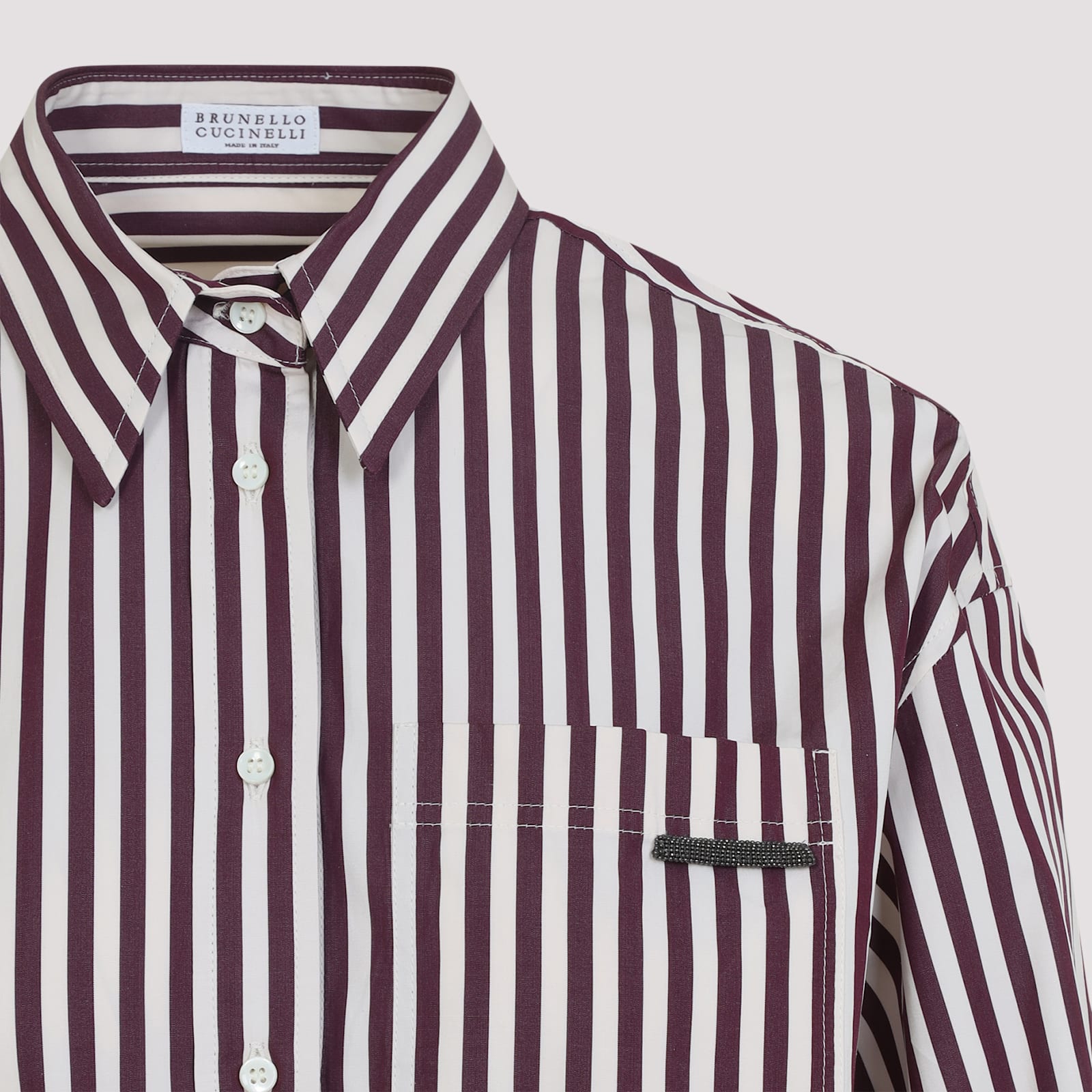 Brunello Cucinelli Logo Striped Long-sleeved Shirt In Purple