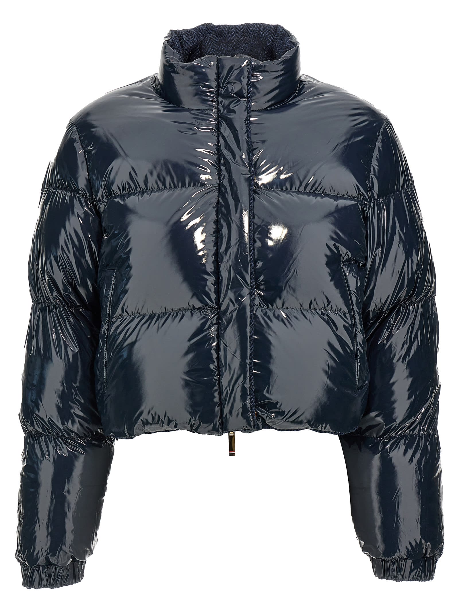 Shop Thom Browne Herringbone Harris Tweed Reversible Down Jacket In Blue