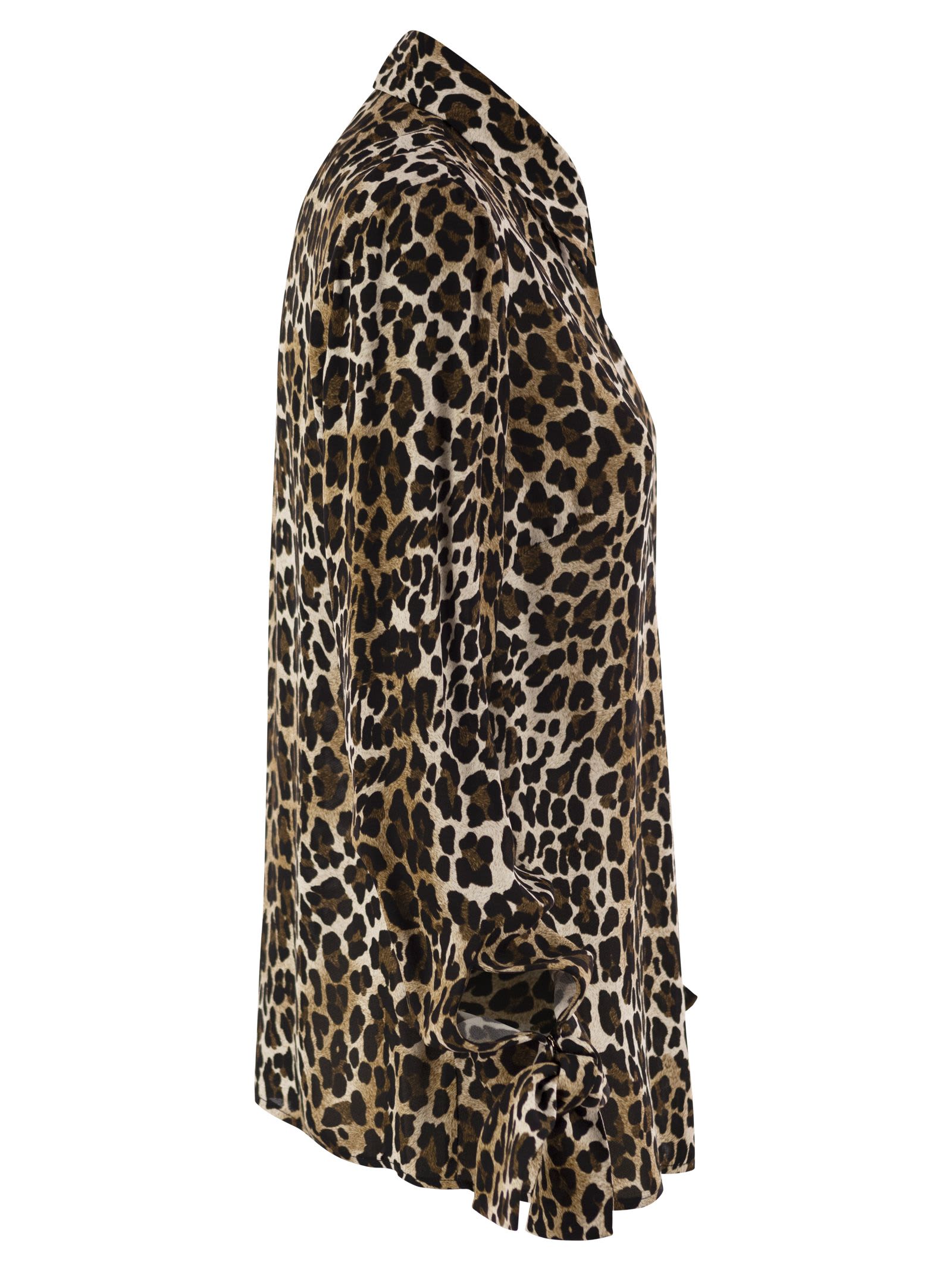 Elisabetta Franchi Animal Georgette Shirt With Ribbon Cuffs In Brown