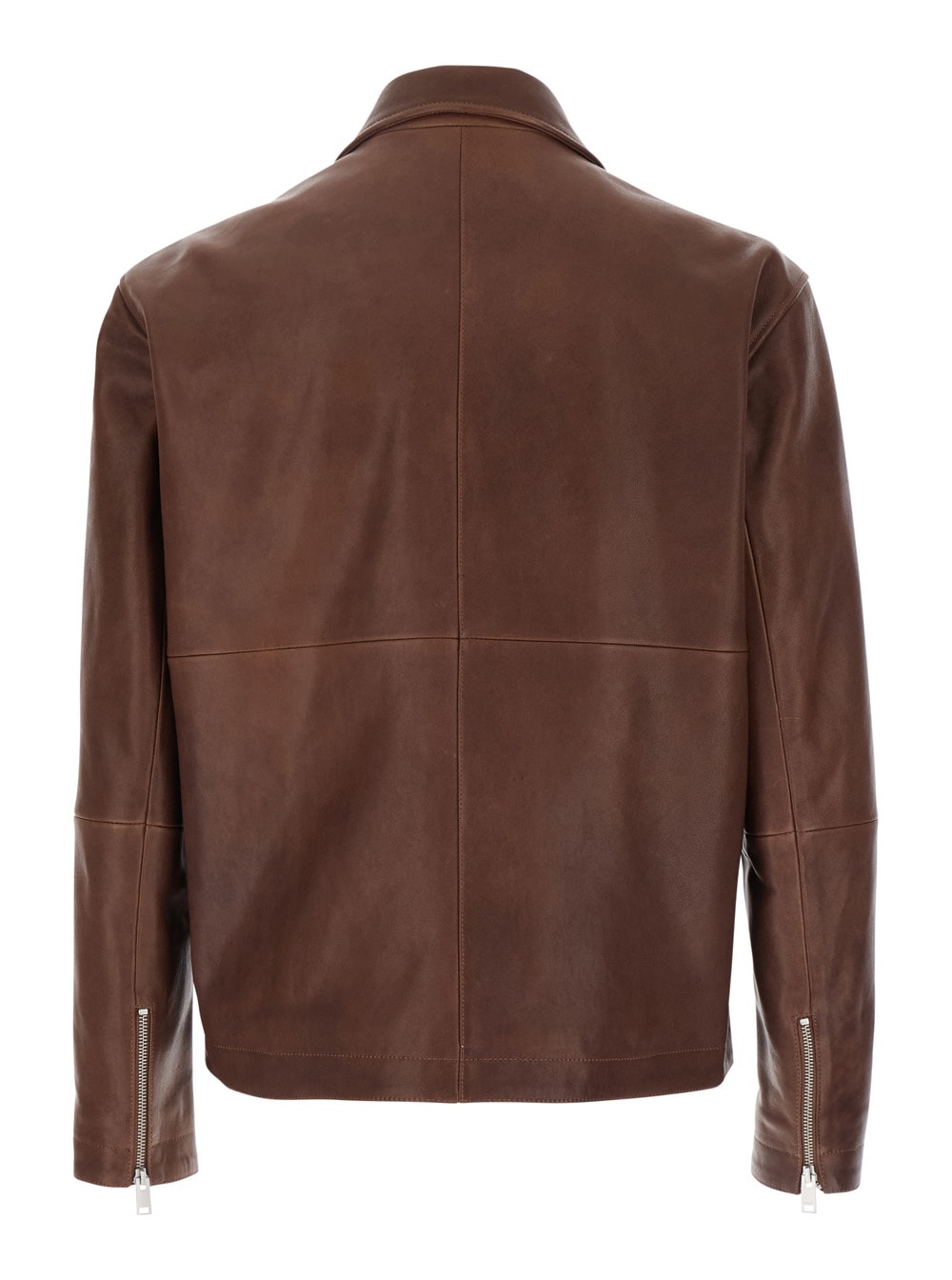 Arma Maze Brown Jacket With Classic Collar And Zipped Cuffs In Leather Man In Brown