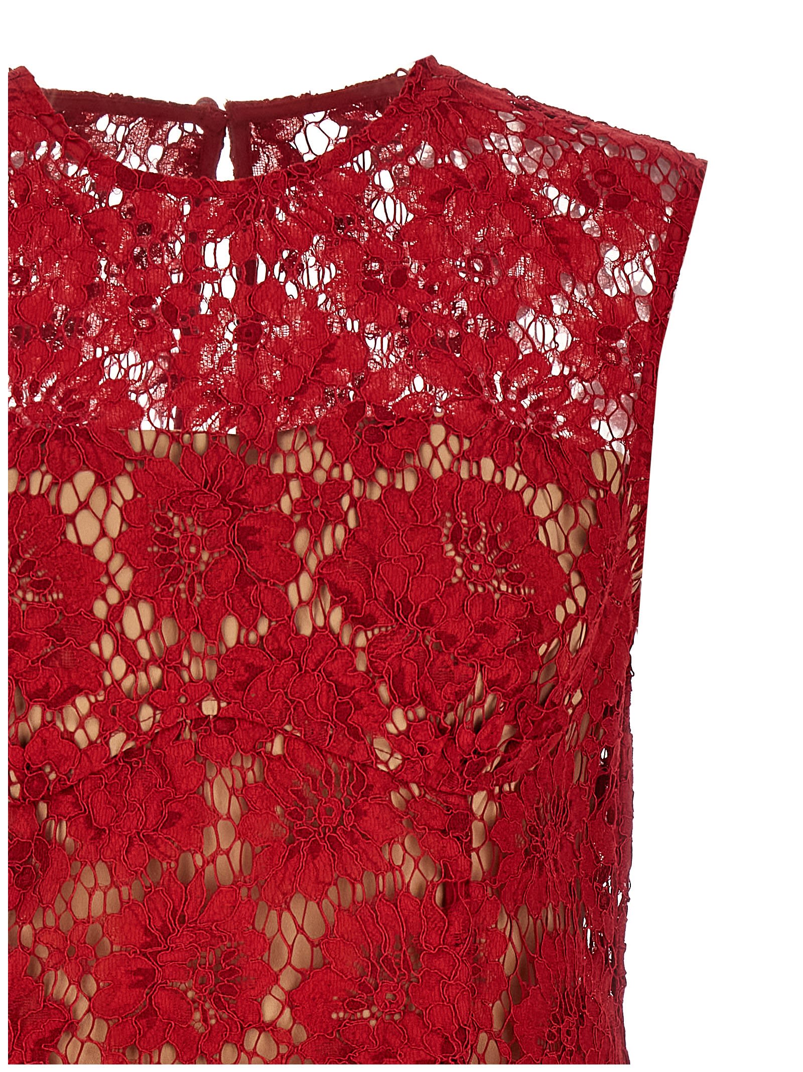 Self-portrait Red Fine Lace Pearl Mini Dresses Red In Red