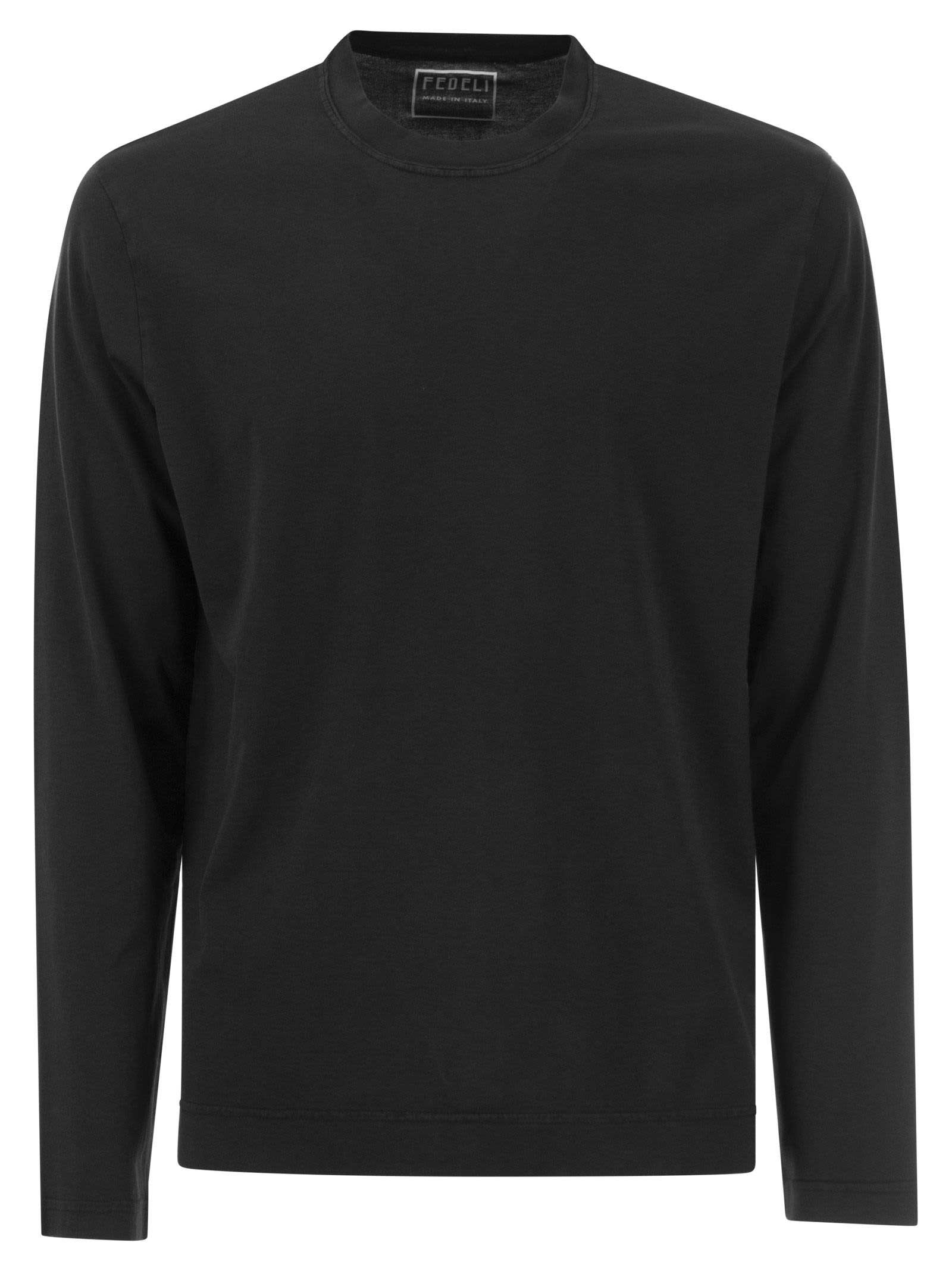 Shop Fedeli Long-sleeved Crew-neck T-shirt In Black