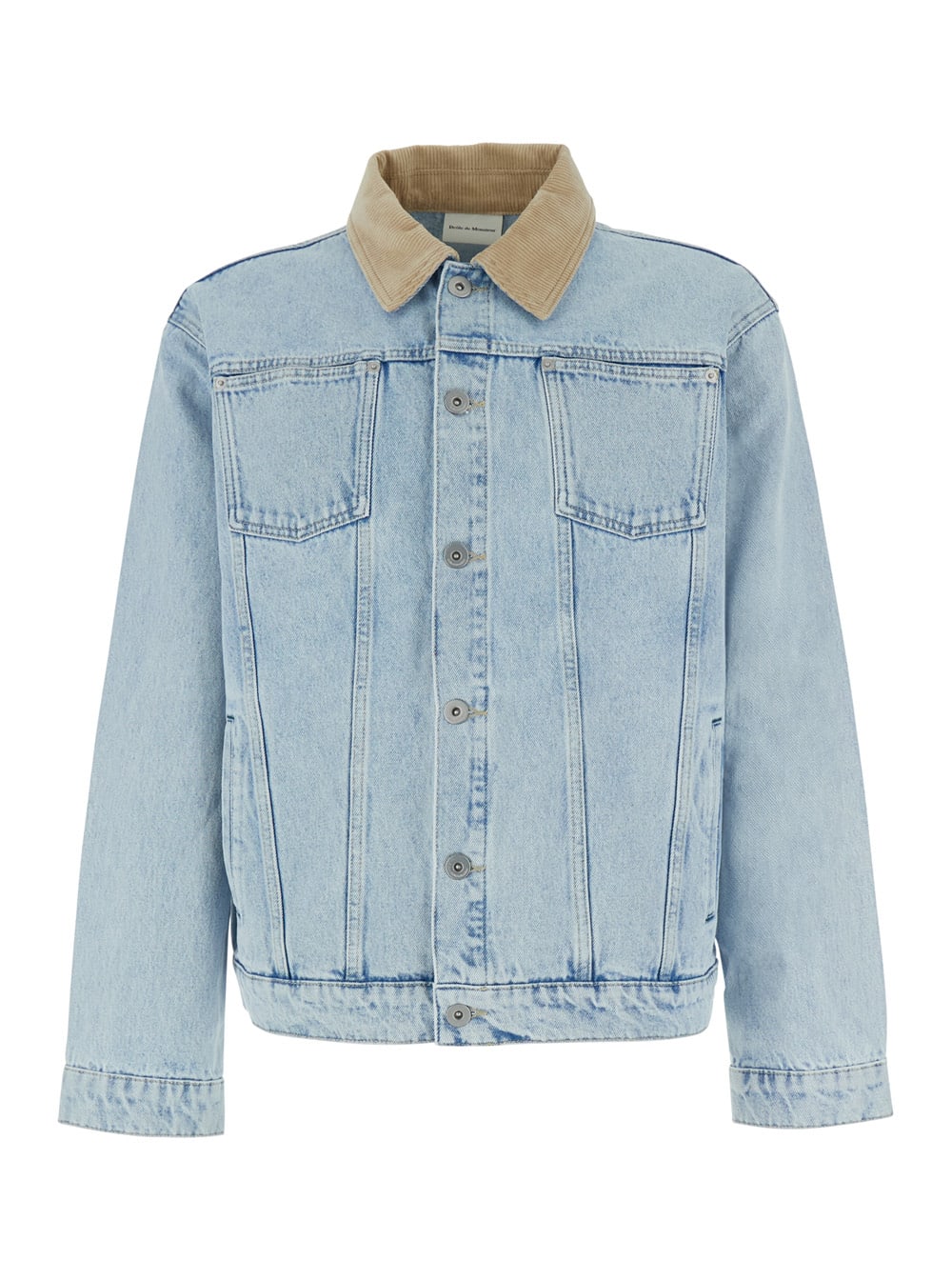 la Veste Jean Délavée Light Blue Jacket With Corduroy Classic Collar And Logo Patch On The Rear In Denim Man