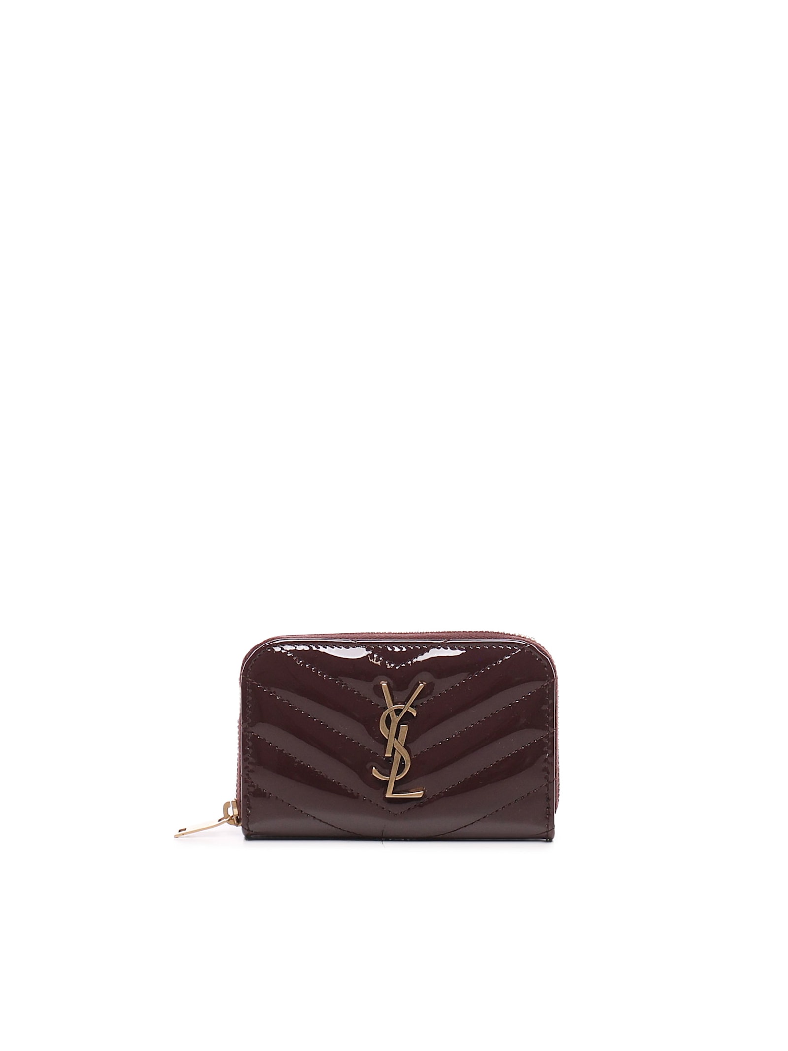 Saint Laurent Cassandre Matelassé Wallet In Patent Leather In Burgundy