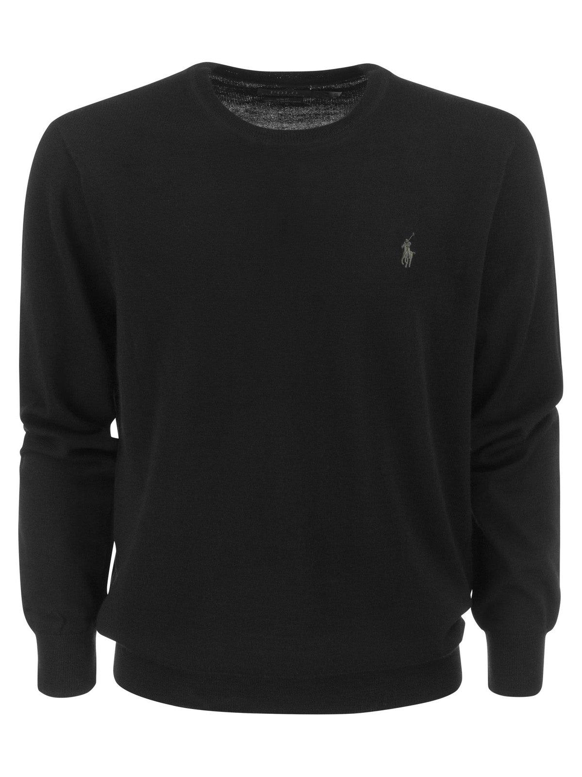 Shop Ralph Lauren Logo Embroidered Crewneck Sweater In Polo Black