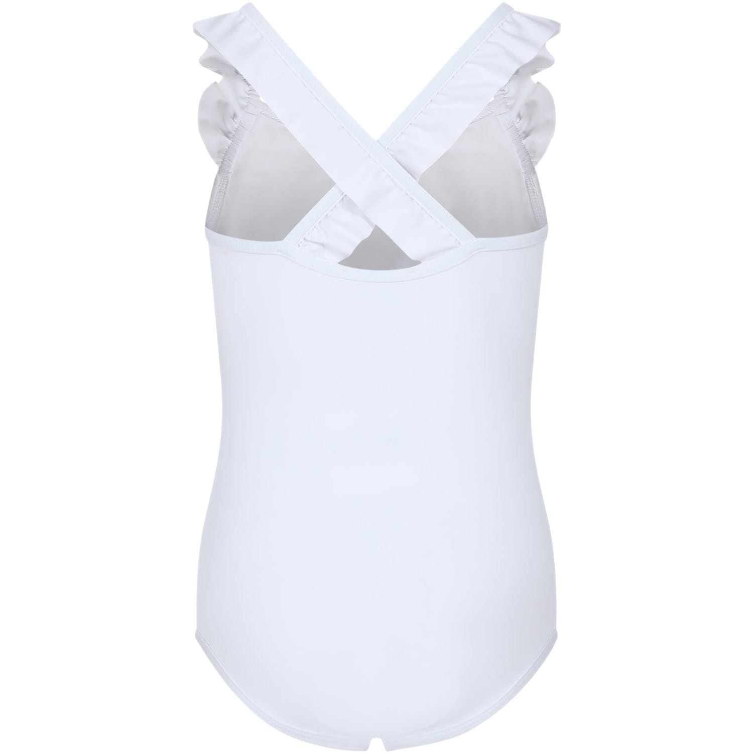 Shop Moschino White One-piece Swimsuit For Baby Girl With Logo