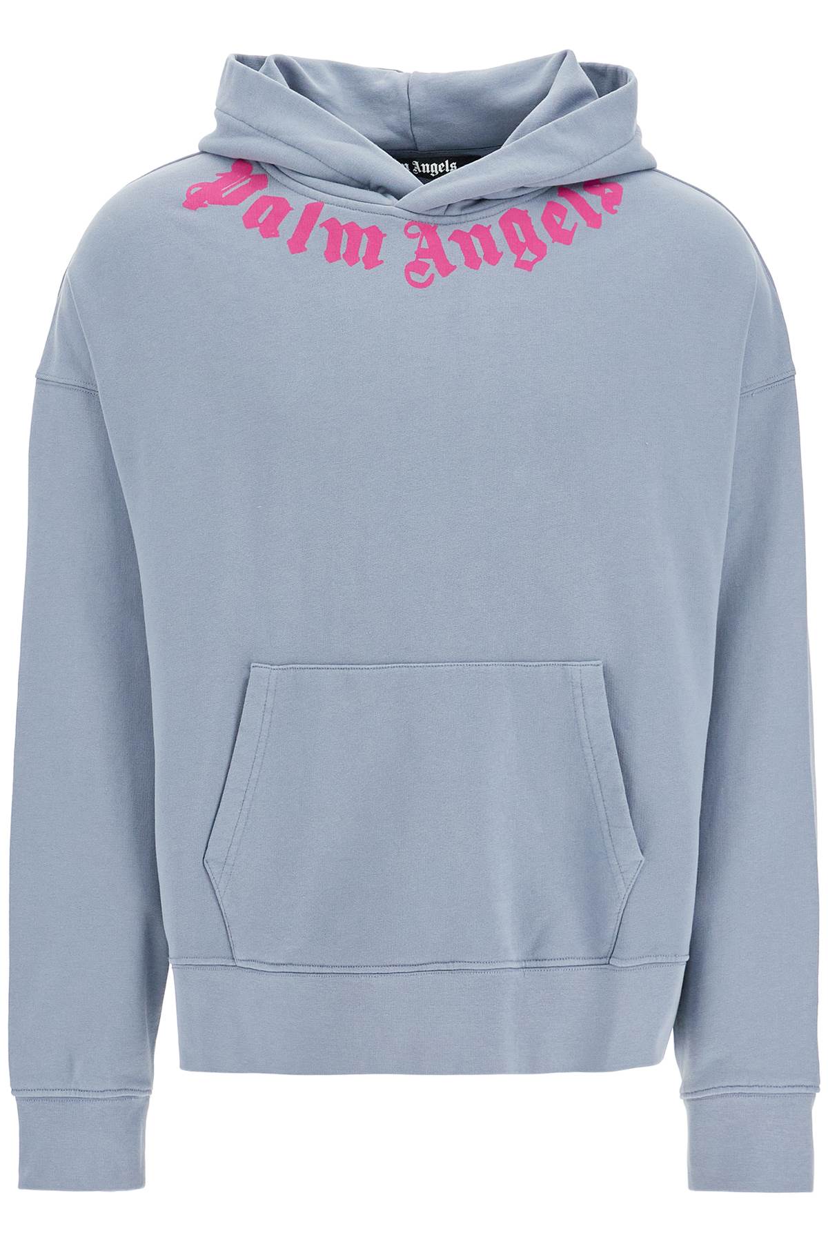 Shop Palm Angels Logoed Boxy Hoodie With Hood In Light Grey Fuchsia (grey)