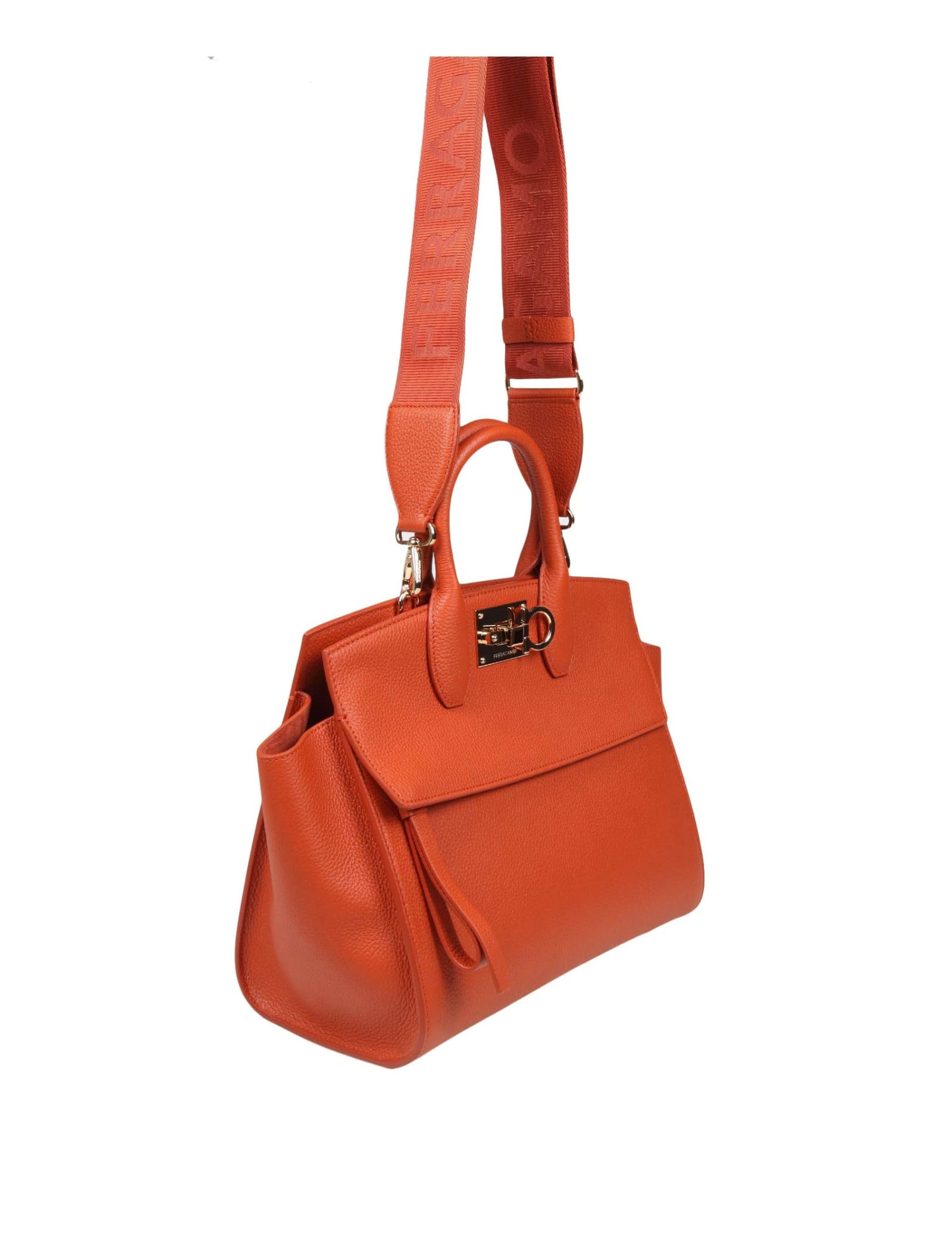 Shop Ferragamo Studio Sof Handbag In Terracotta Color Leather