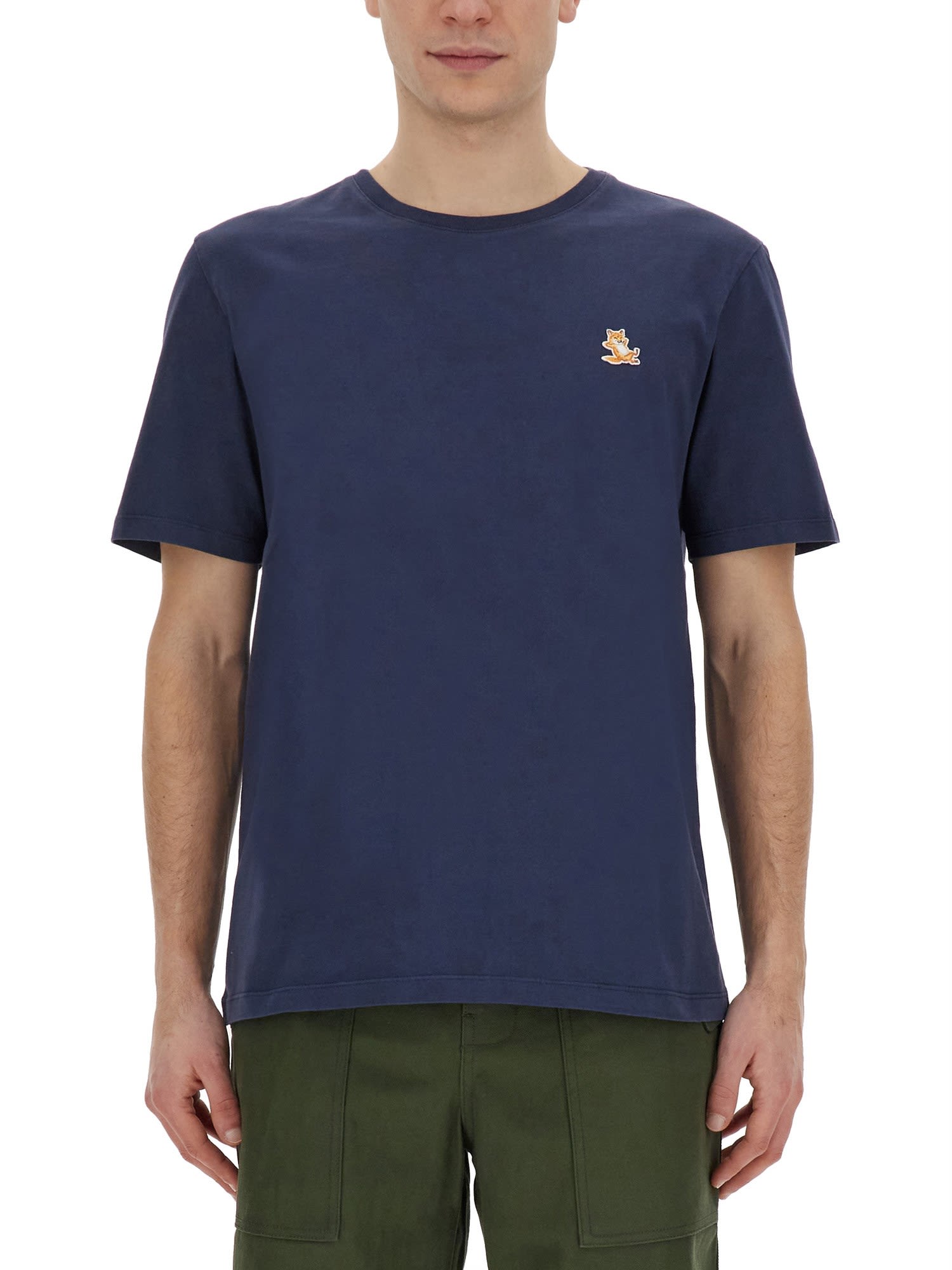 Shop Maison Kitsuné T-shirt With Fox Patch In Ink Blue