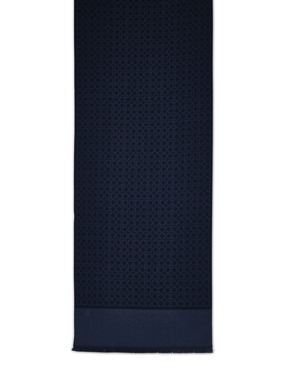 Ferragamo Gancini Scarf In Blue Wool In Blue