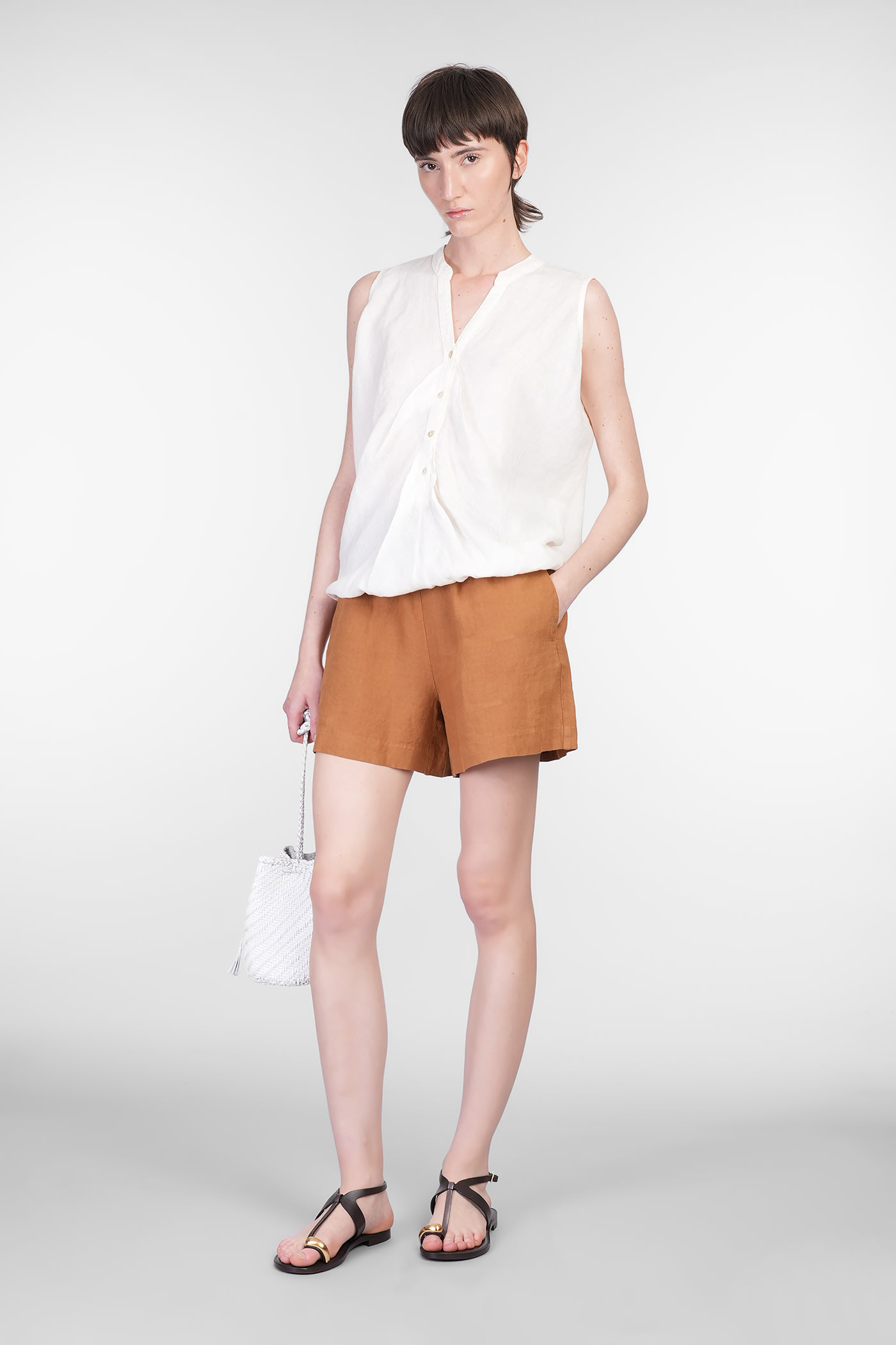 120% Lino Topwear In Beige Linen