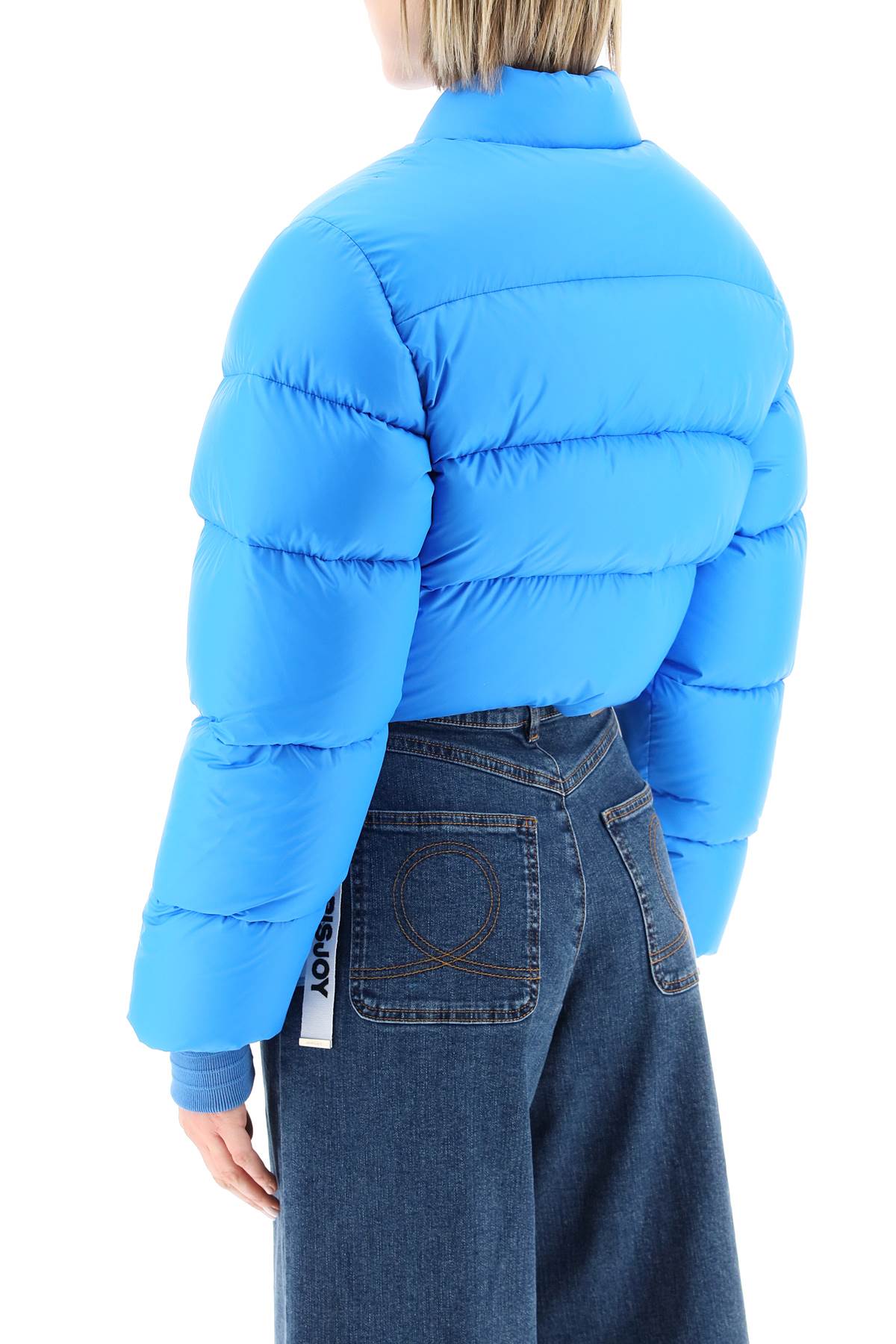 Shop Khrisjoy Cropped Puff Jacket In Cyan Blue (blue)