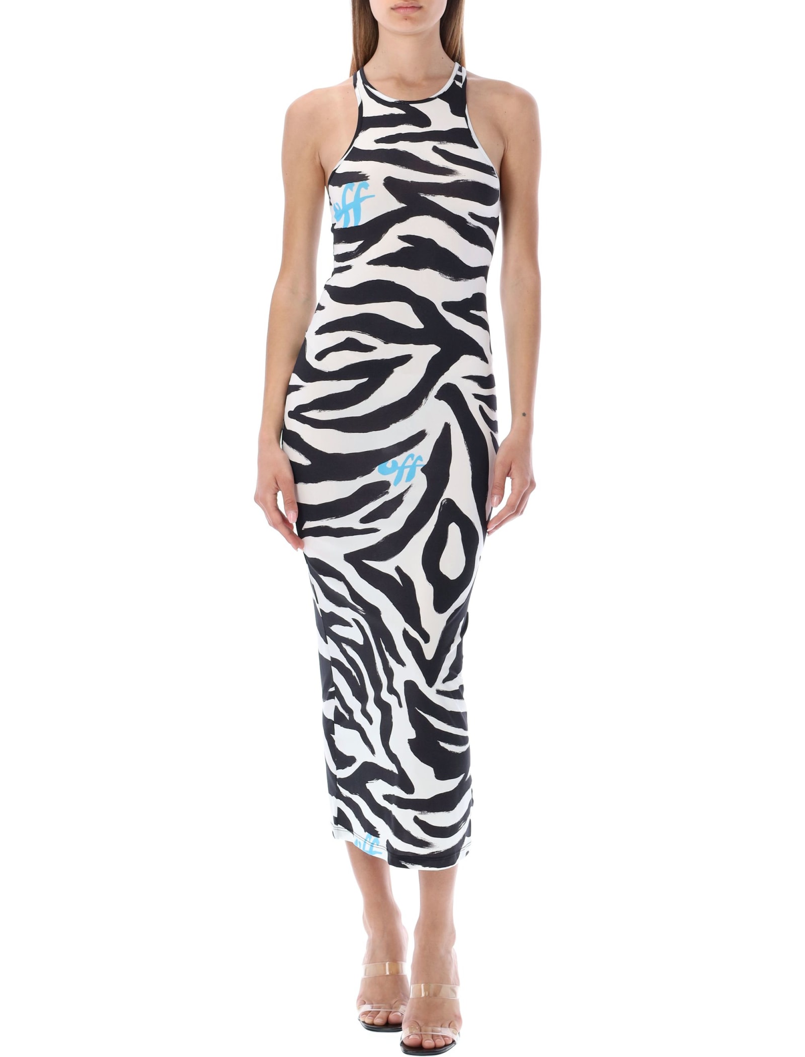 OFF-WHITE ZEBRA SECOND SKIN LONG DRESS