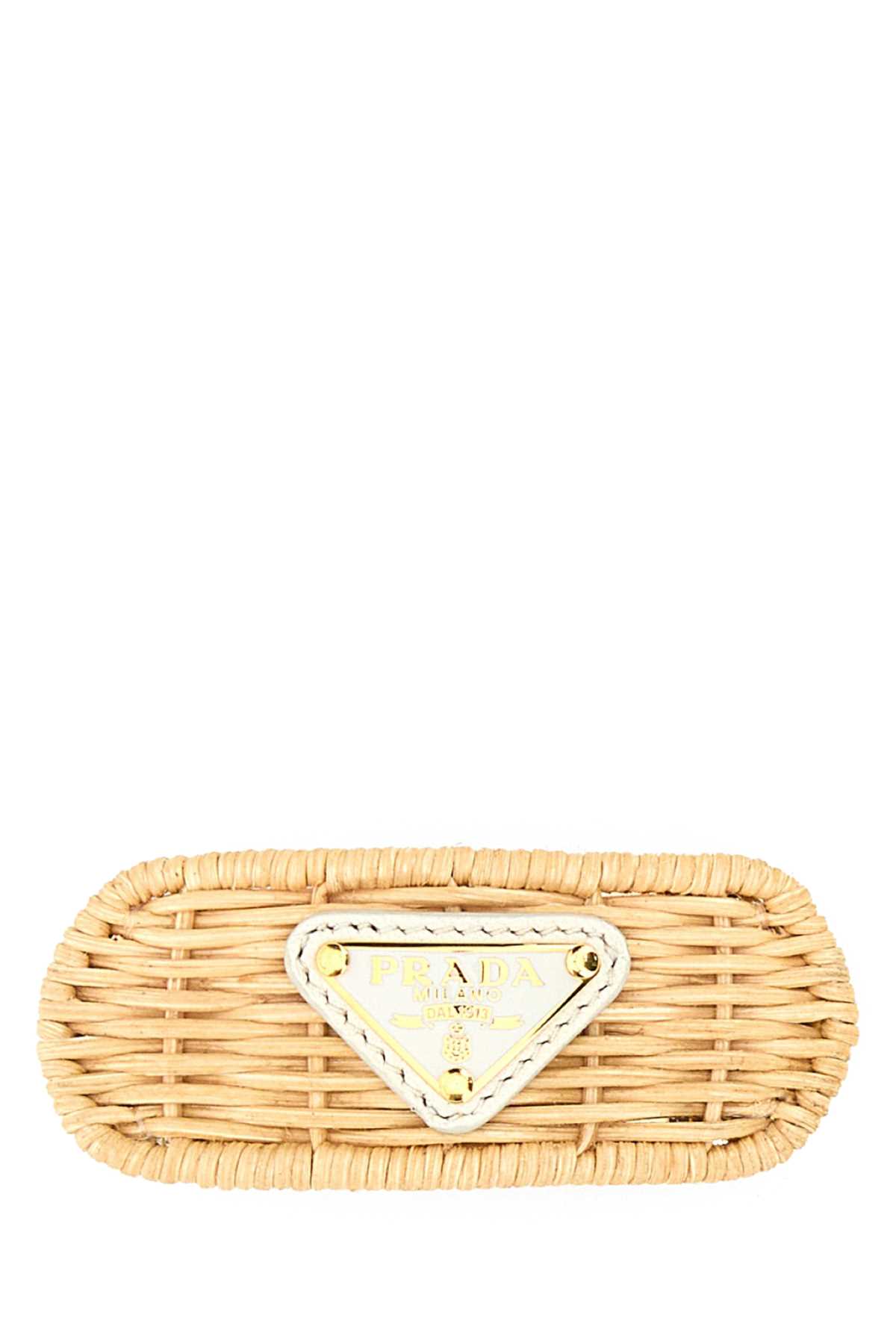 Shop Prada Wicker Hair Clip In Naturalebianco