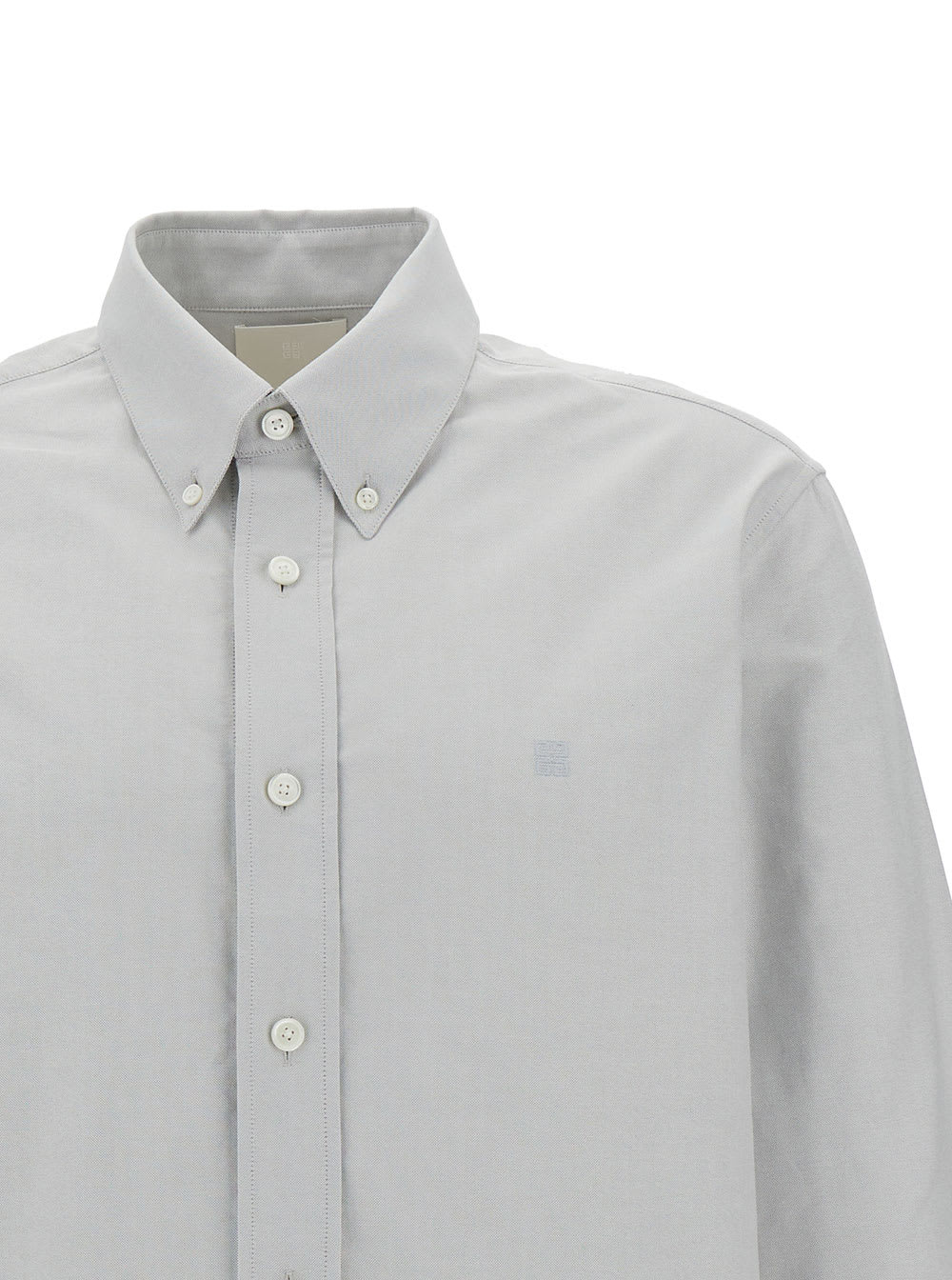Shop Givenchy Grey Button-down Shirt With 4g Embroidery In Cotton Man