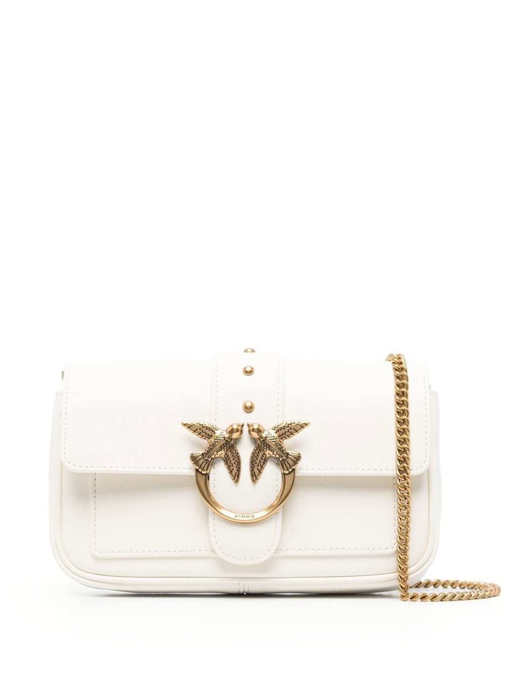 PINKO LOVE ONE POCKET WHITE SHOULDER BAG WITH LOGO PATCH IN SMOOTH LEATHER WOMAN