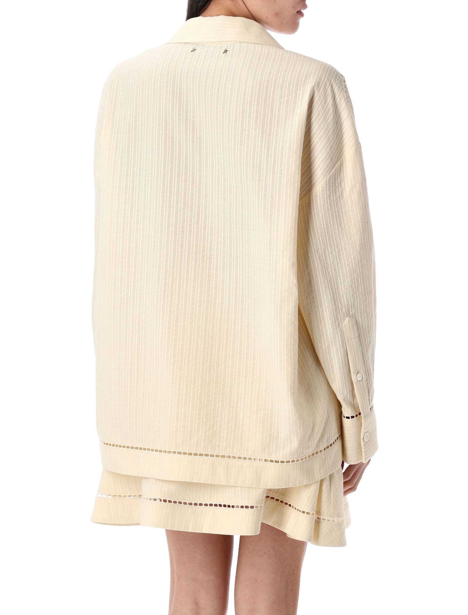 Golden Goose Texture Stripe Oversize Button-up Shirt In Cream