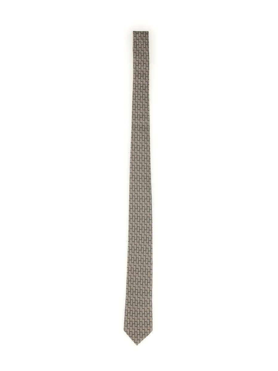 Shop Ferragamo Gancini Monogram Jacquard Tie In Beige