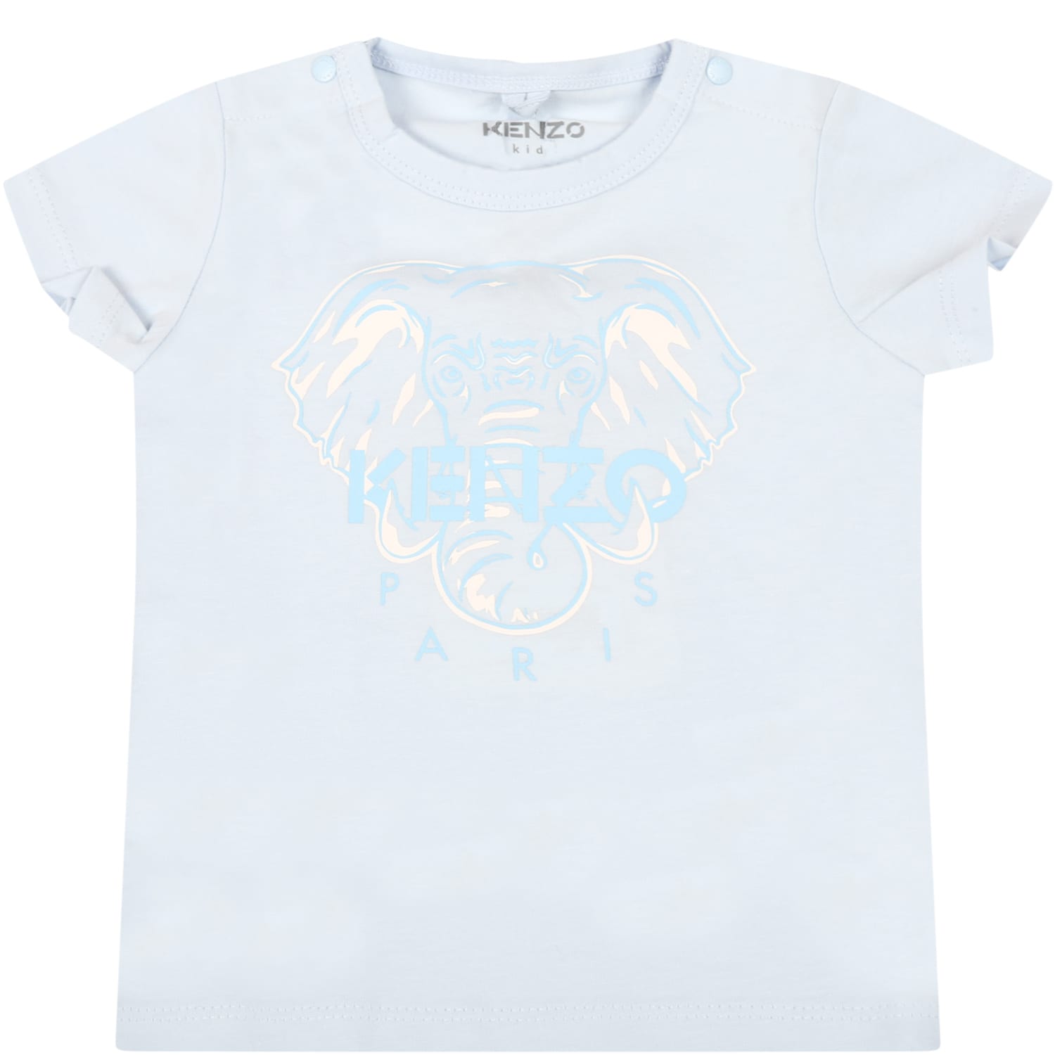 Kenzo Kids Light-blue T-shirt For Baby Boy With Elephant