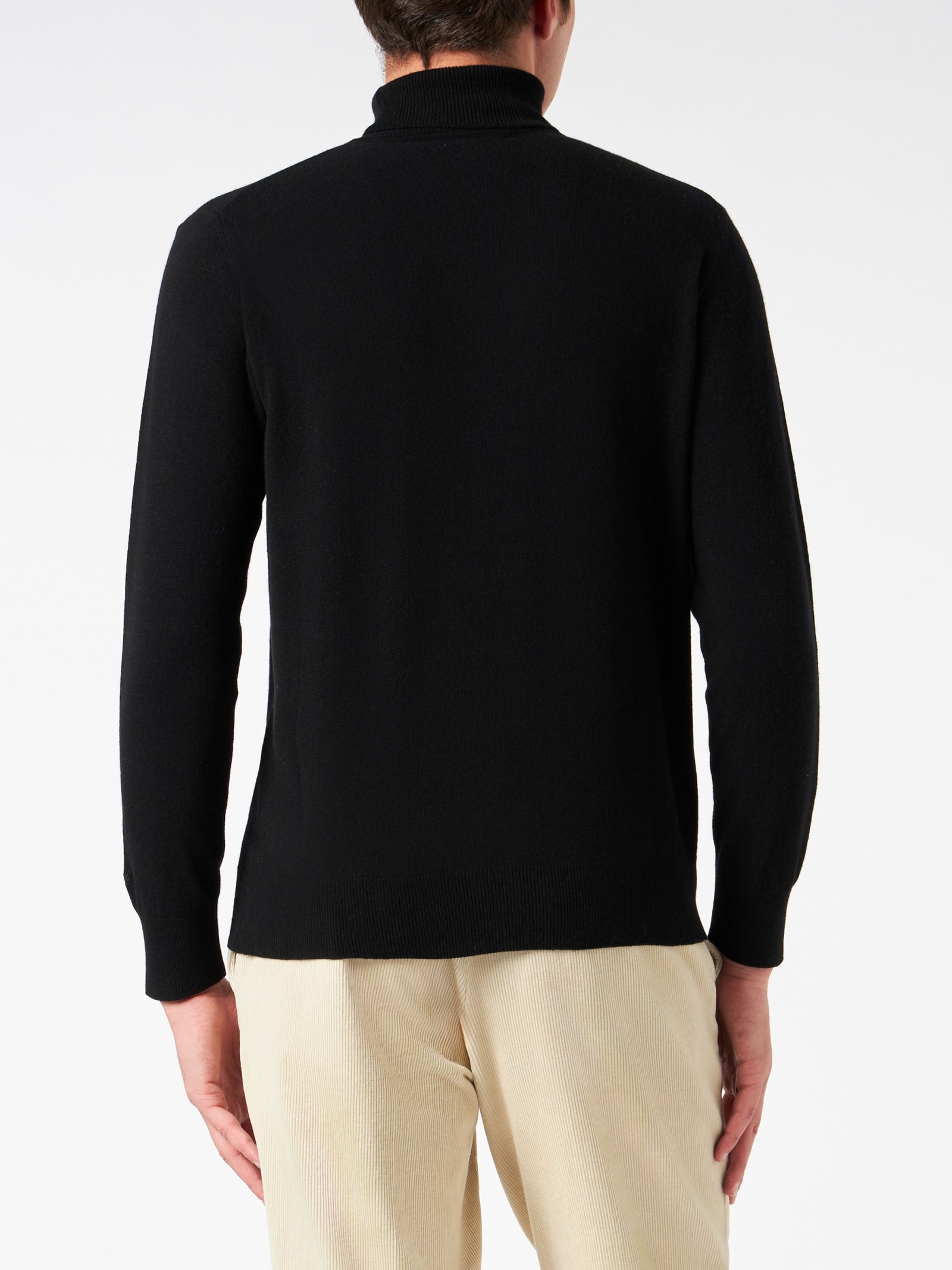 Mc2 Saint Barth Man Turtleneck Sweater With Snoopy Jacquard Print Snoopy - Peanuts Special Edition In Black