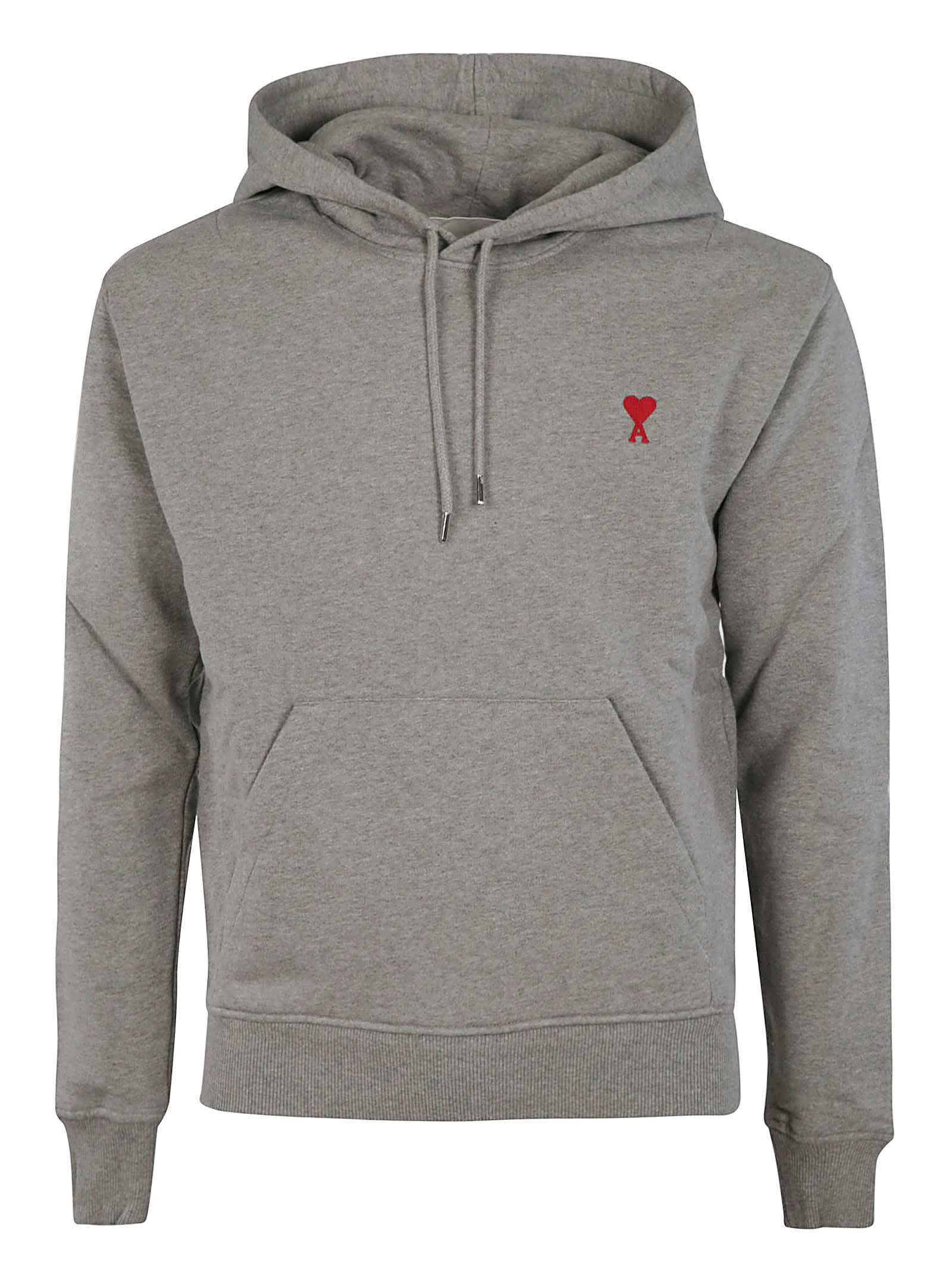 Ami Alexandre Mattiussi Logo Embroidery Ribbed Hoodie In Heater Grey