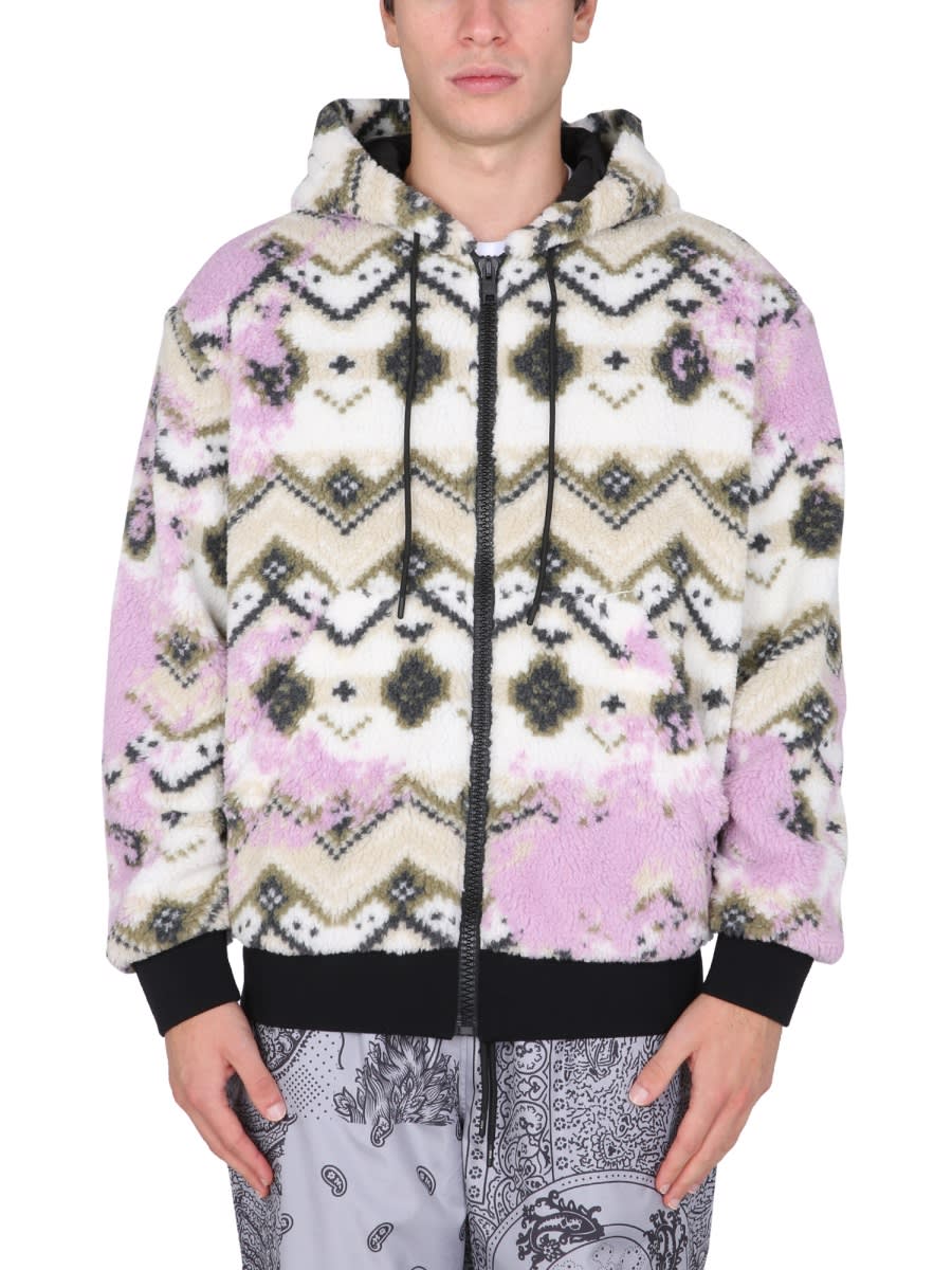 Shop Msgm Fleece Sherpa Jacket In Multicolour