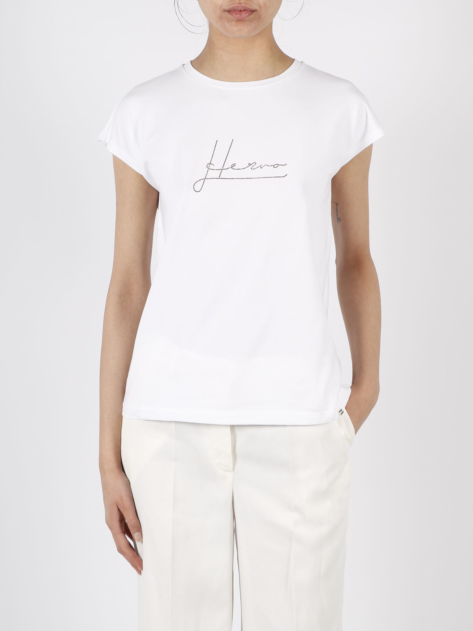 Shop Herno Rhinestones Logo T-shirt In Bianco Marrone