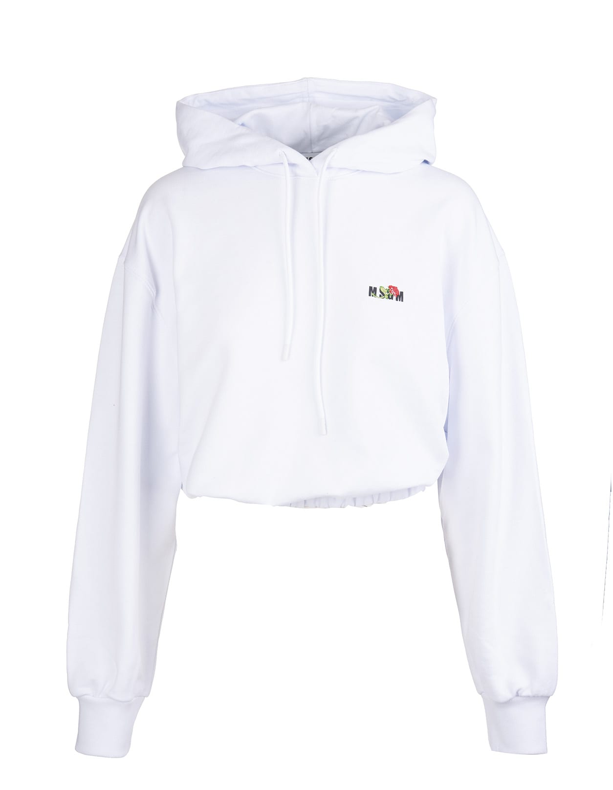 MSGM Woman White Cropped Hoodie With Micro Logo With Rose