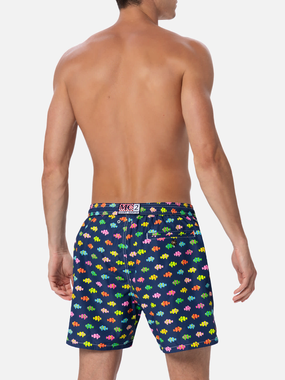 Mc2 Saint Barth Fish-print Swim Shorts In Blue Navy
