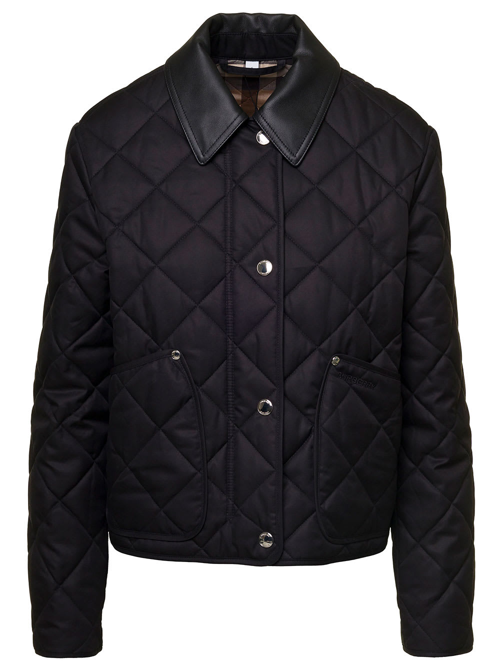 Burberry lanford Black Quilted Jacket With Pointed Collar In Polyester Woman