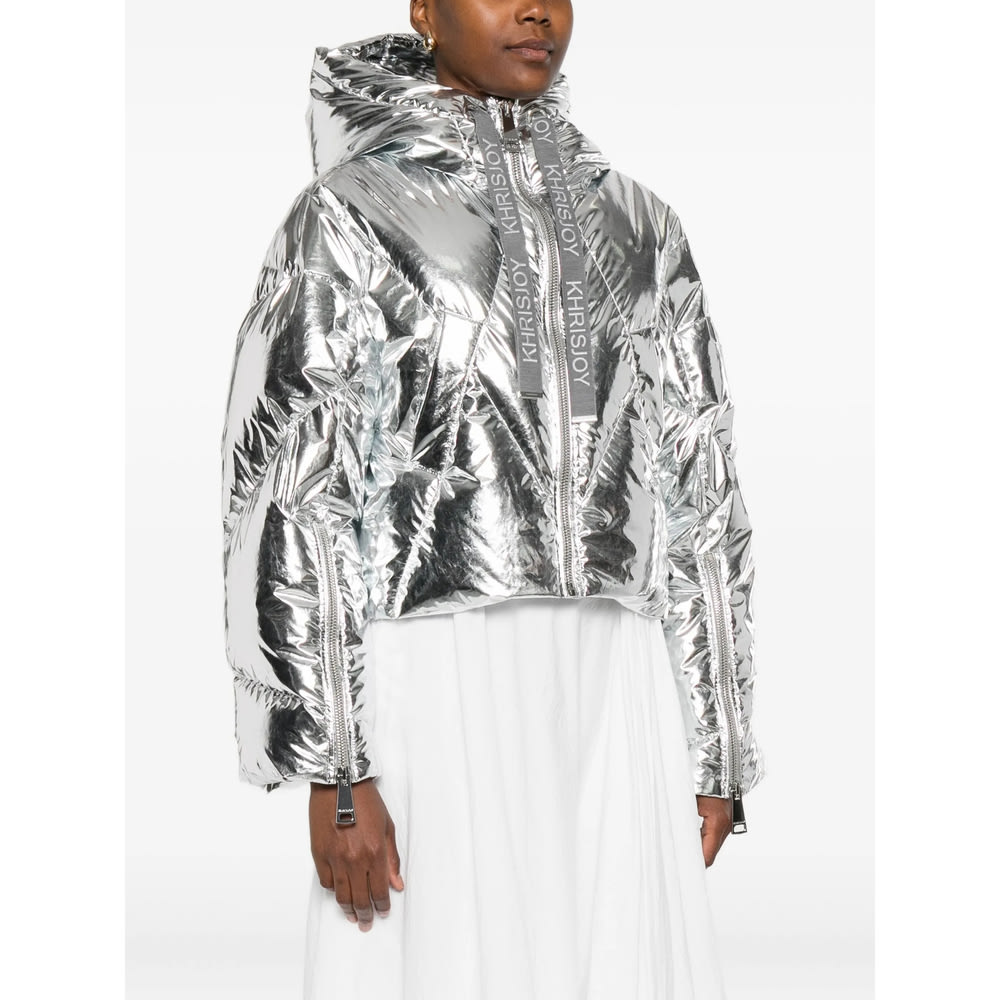 Khrisjoy Silver Quilted Hooded Jacket In Silver