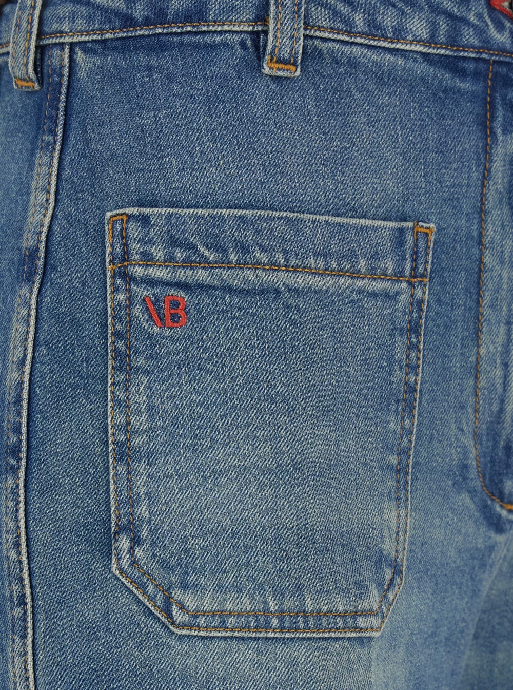 Victoria Beckham Alina Blue Jeans With Belt Loops And Logo Embroidery On The Pocket In Denim Woman In Blue