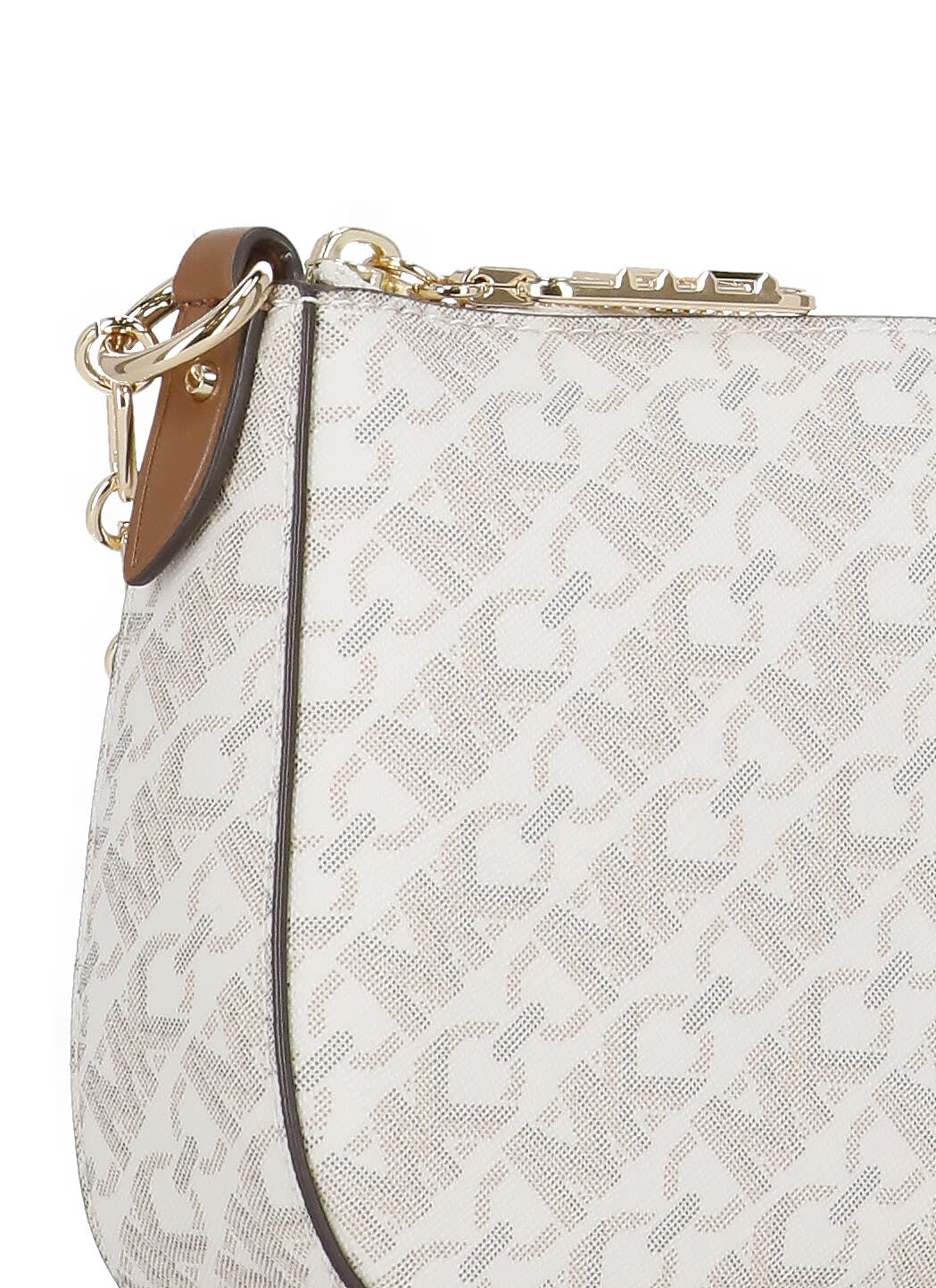 Shop Michael Kors Shoulder Bag With Empire Monogram In Vaniglia-cuoio