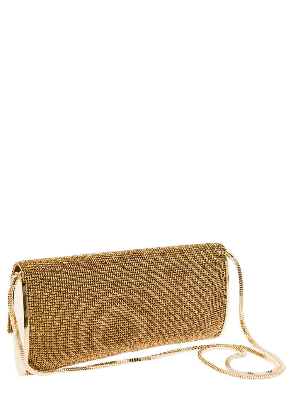 Shop Benedetta Bruzziches Kate Gold Clutch With All-over Rhinestone In Mesh Woman In Metallic