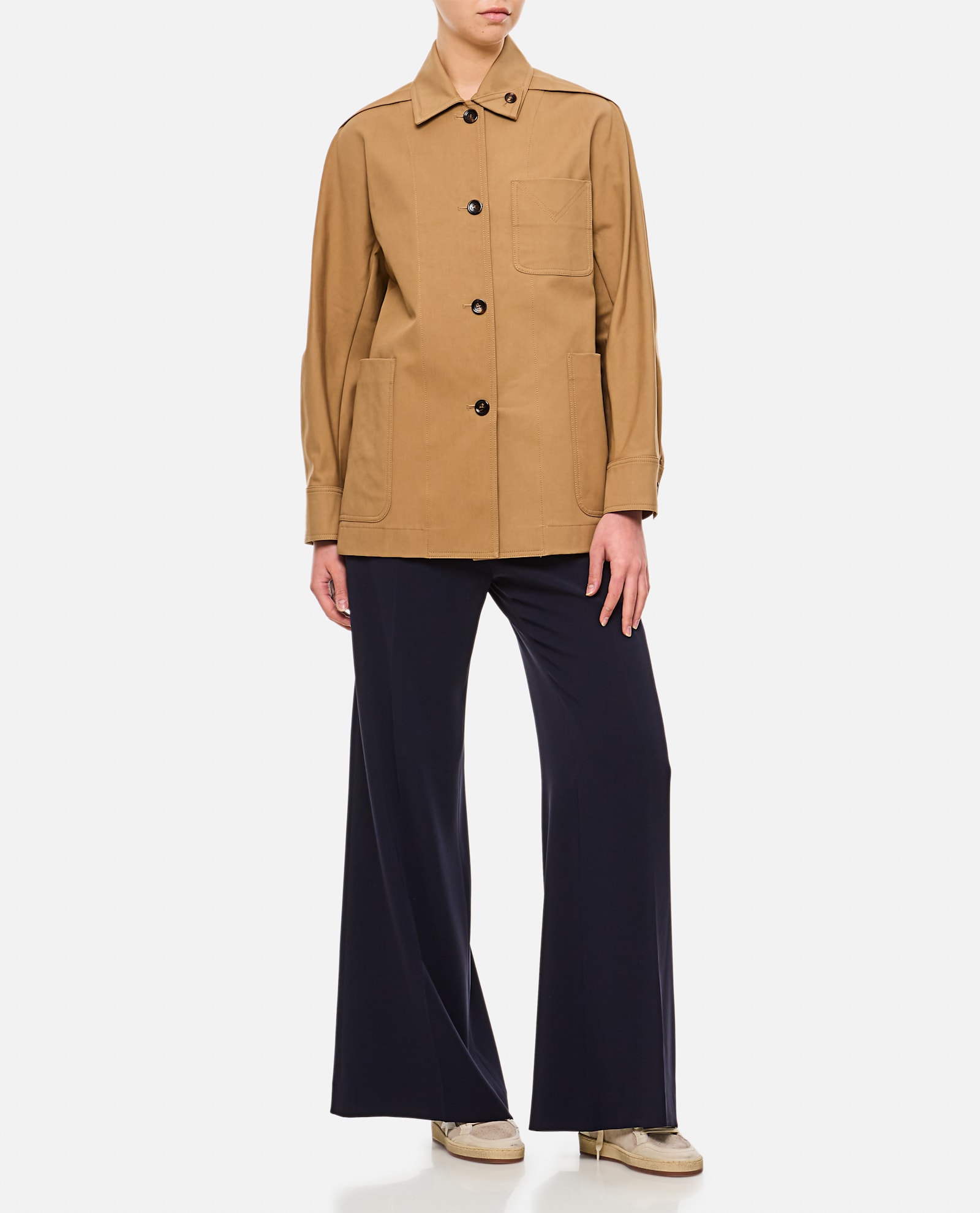Max Mara Cotton Jacket With Buttoned Cuffs And Collar In Brown
